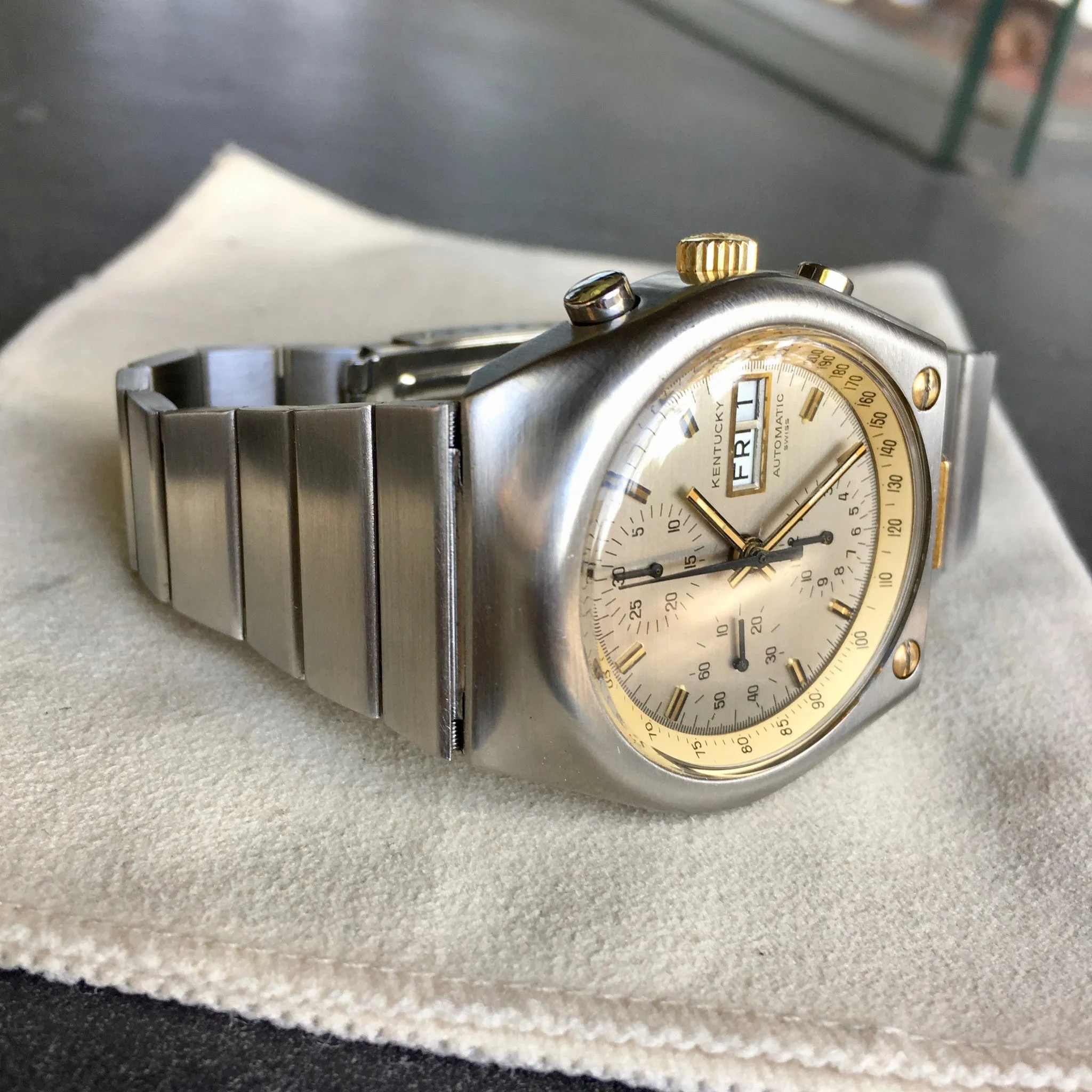 Vintage Heuer Kentucky 750.705 Steel Gold Automatic Valjoux 7750 Chronograph Watch