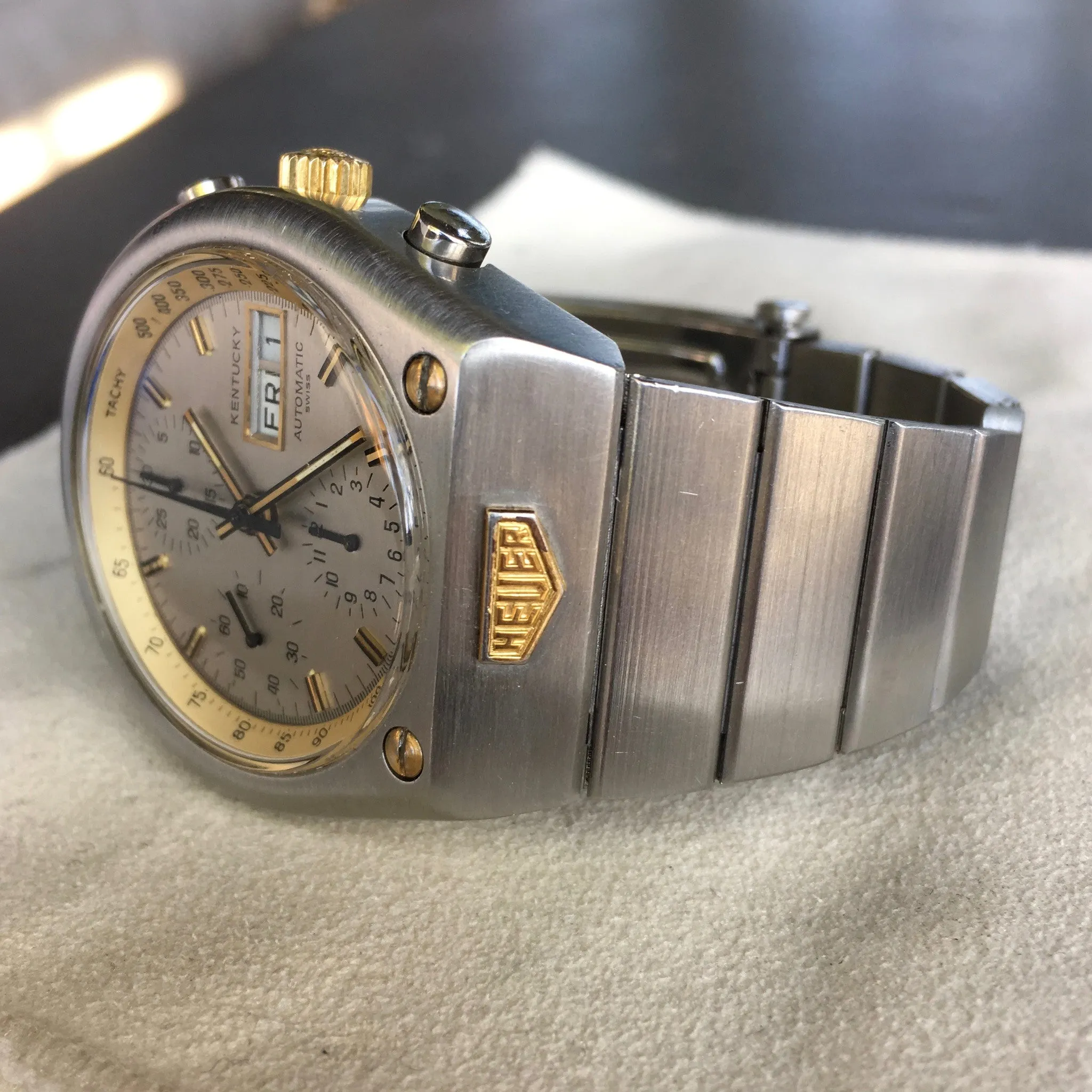 Vintage Heuer Kentucky 750.705 Steel Gold Automatic Valjoux 7750 Chronograph Watch