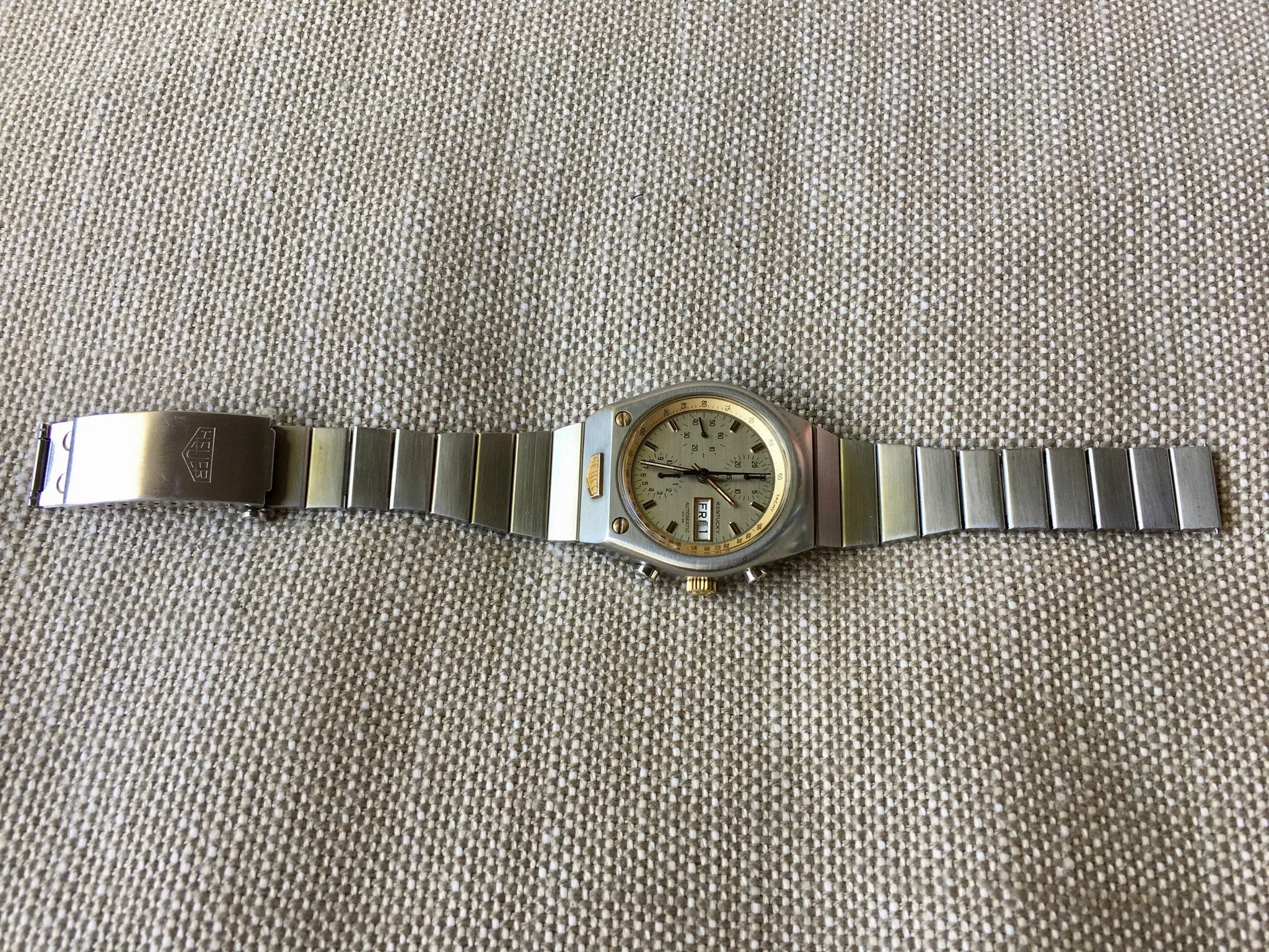 Vintage Heuer Kentucky 750.705 Steel Gold Automatic Valjoux 7750 Chronograph Watch