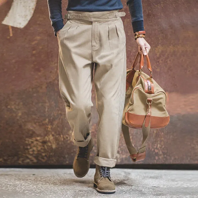 Vintage Horgue Khurkha Suit Pants - Straight Leg Casual Khaki Pants for Men