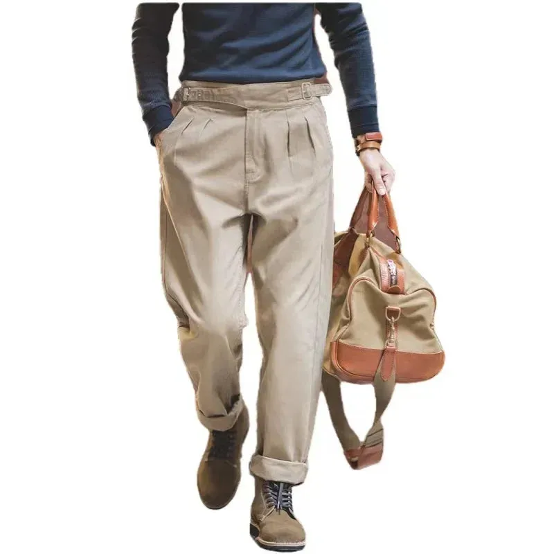 Vintage Horgue Khurkha Suit Pants - Straight Leg Casual Khaki Pants for Men