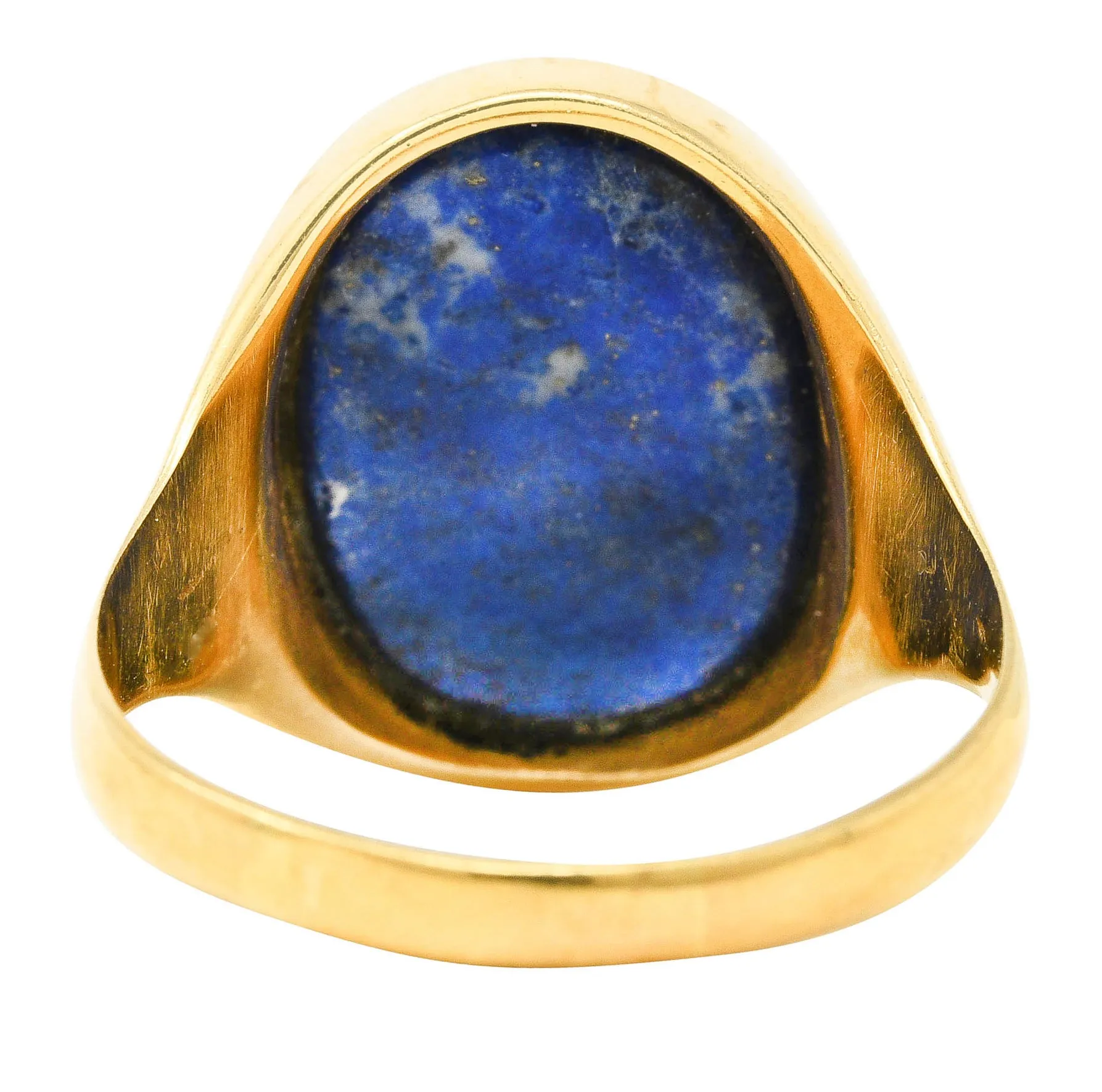 Vintage Italian Lapis Lazuli 18 Karat Yellow Gold Unisex Intaglio Signet Ring