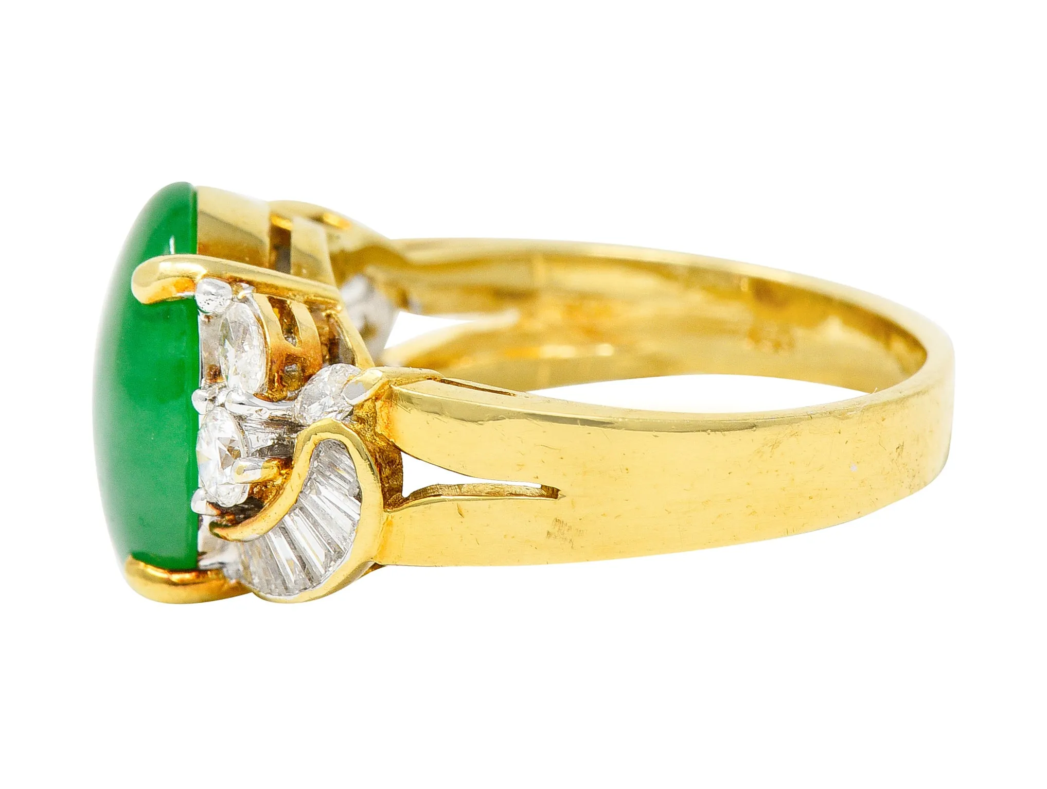 Vintage Jadeite Jade Diamond 18 Karat Yellow Gold Cabochon Band Ring GIA