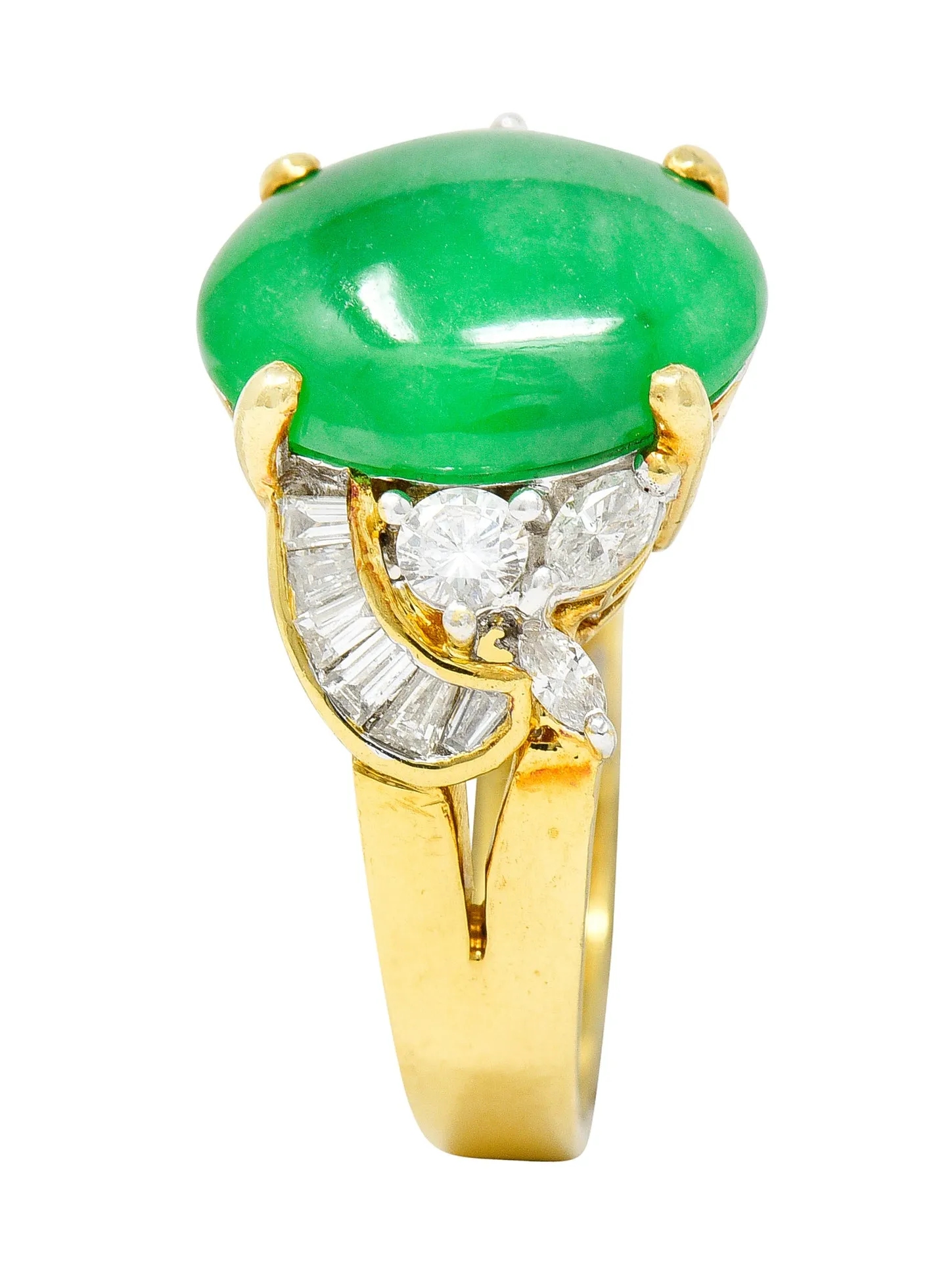Vintage Jadeite Jade Diamond 18 Karat Yellow Gold Cabochon Band Ring GIA