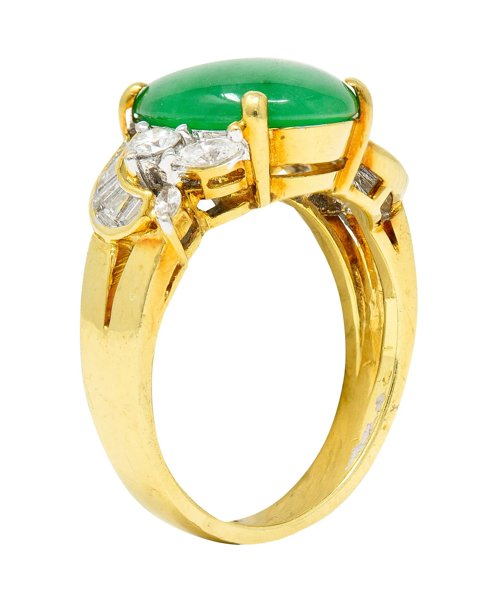 Vintage Jadeite Jade Diamond 18 Karat Yellow Gold Cabochon Band Ring GIA