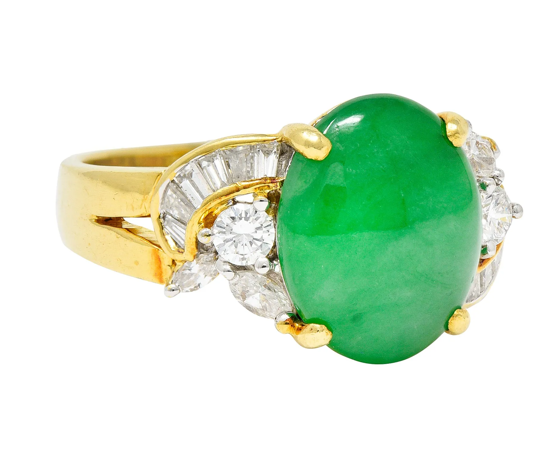 Vintage Jadeite Jade Diamond 18 Karat Yellow Gold Cabochon Band Ring GIA