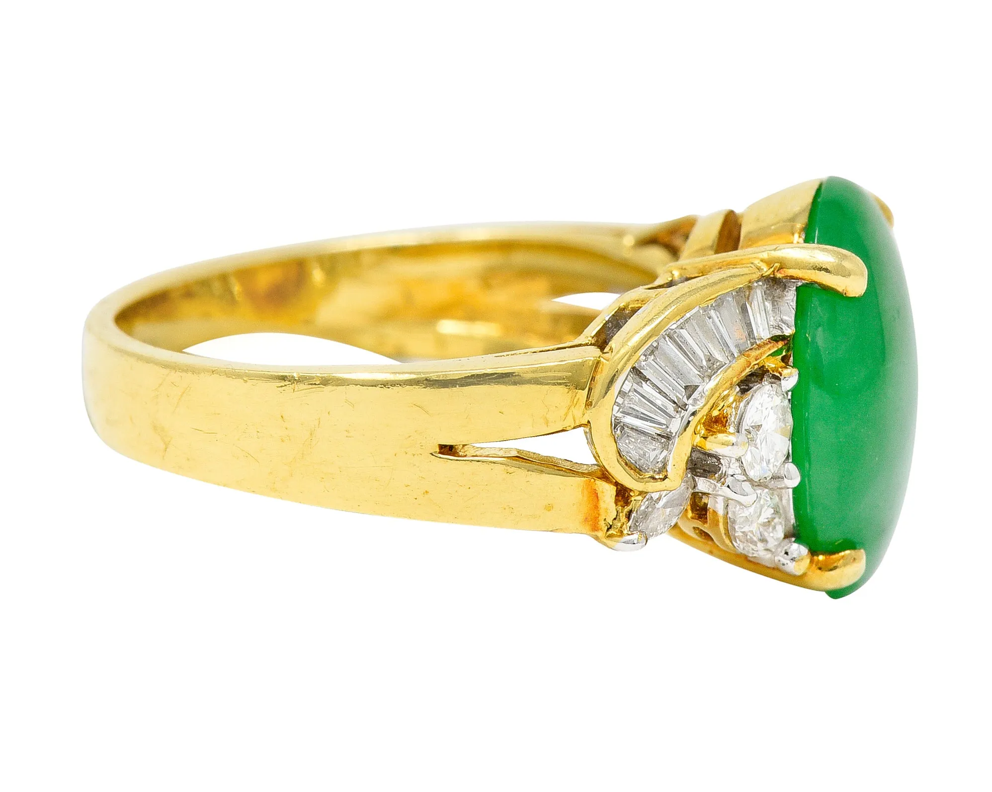 Vintage Jadeite Jade Diamond 18 Karat Yellow Gold Cabochon Band Ring GIA