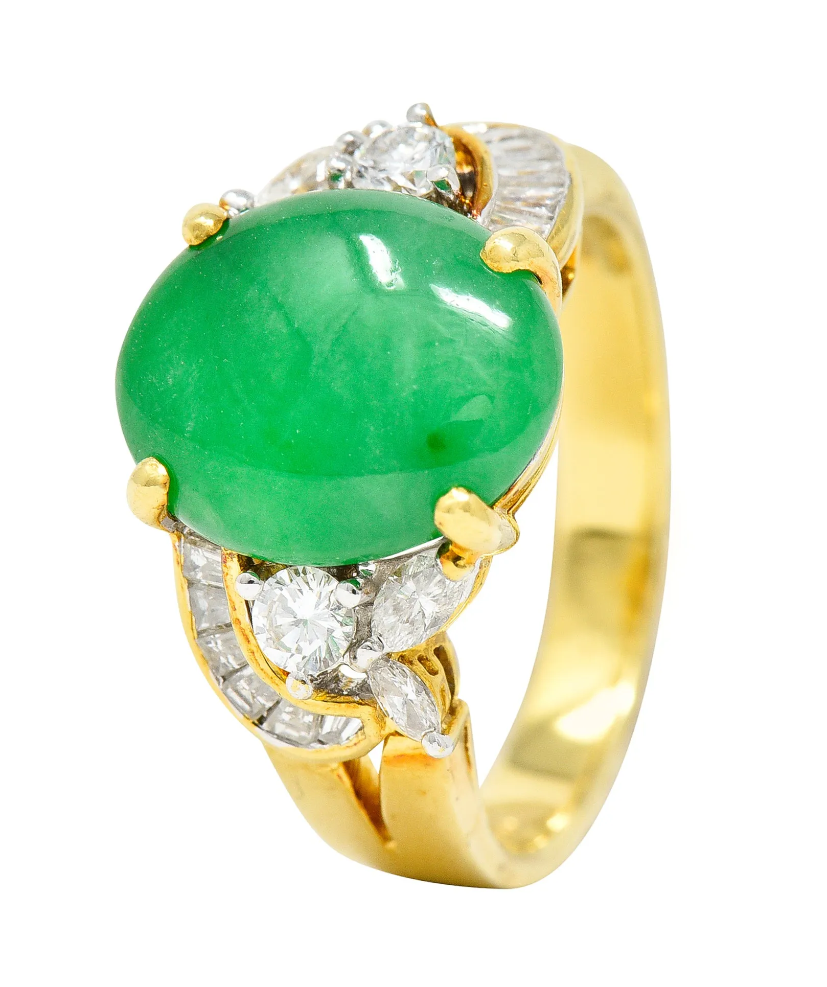 Vintage Jadeite Jade Diamond 18 Karat Yellow Gold Cabochon Band Ring GIA