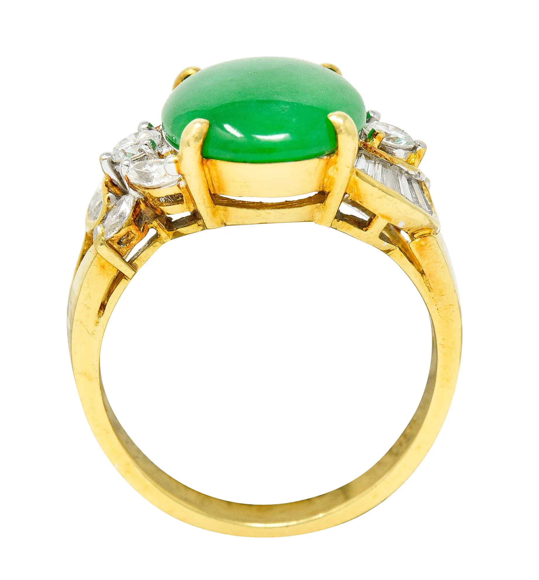 Vintage Jadeite Jade Diamond 18 Karat Yellow Gold Cabochon Band Ring GIA