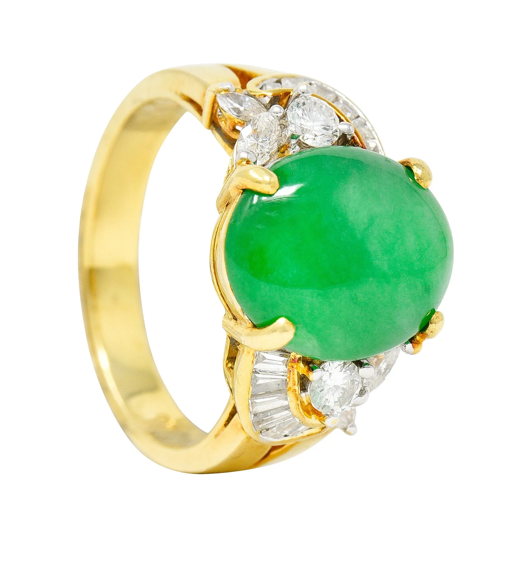 Vintage Jadeite Jade Diamond 18 Karat Yellow Gold Cabochon Band Ring GIA