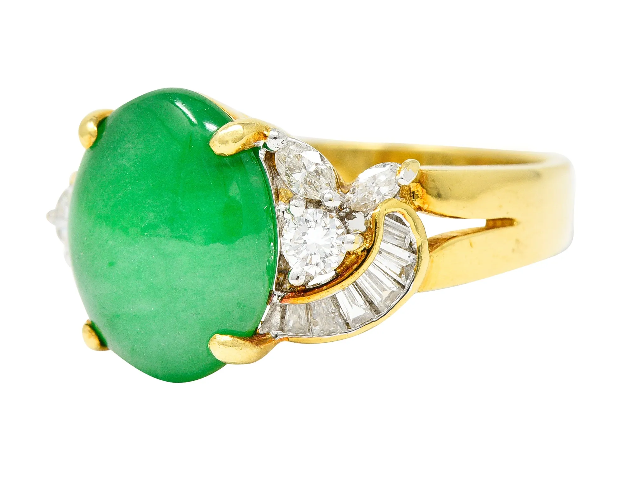 Vintage Jadeite Jade Diamond 18 Karat Yellow Gold Cabochon Band Ring GIA