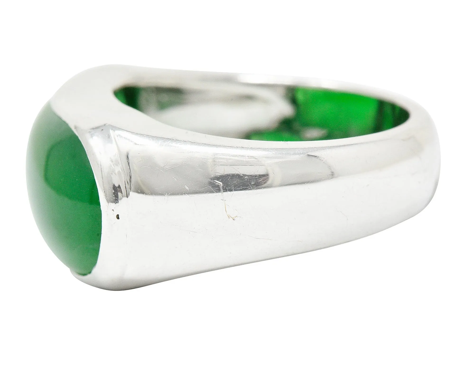 Vintage Jadeite Jade Platinum Unisex Band Ring GIA