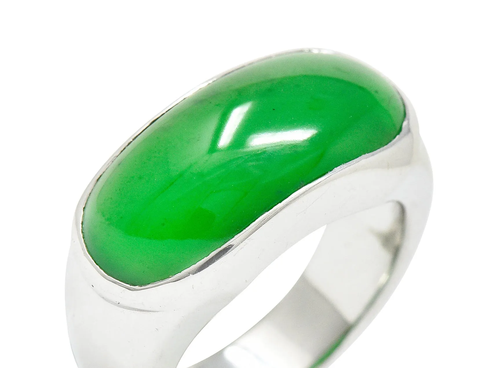 Vintage Jadeite Jade Platinum Unisex Band Ring GIA
