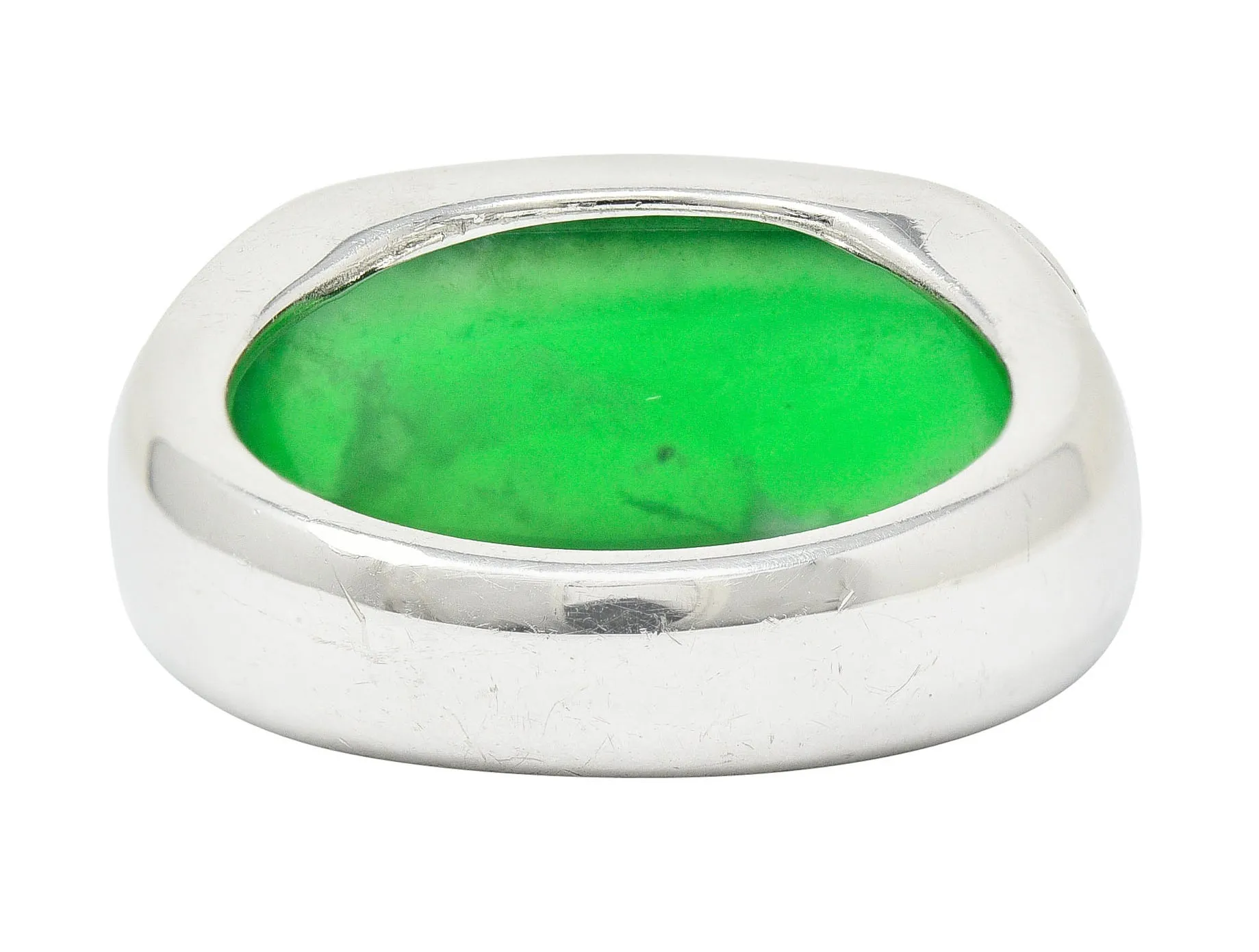 Vintage Jadeite Jade Platinum Unisex Band Ring GIA