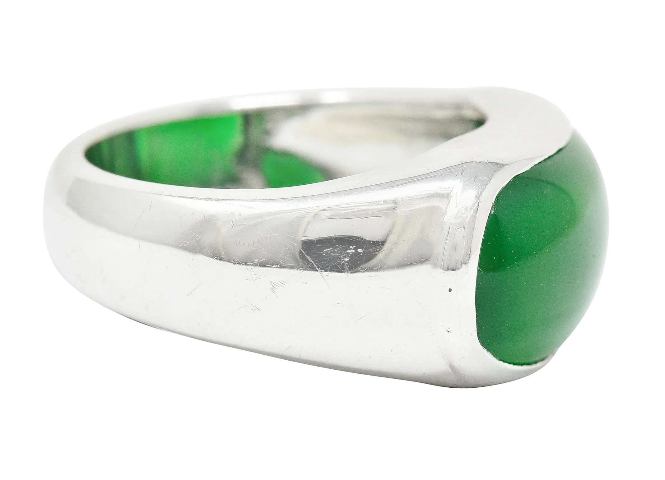 Vintage Jadeite Jade Platinum Unisex Band Ring GIA