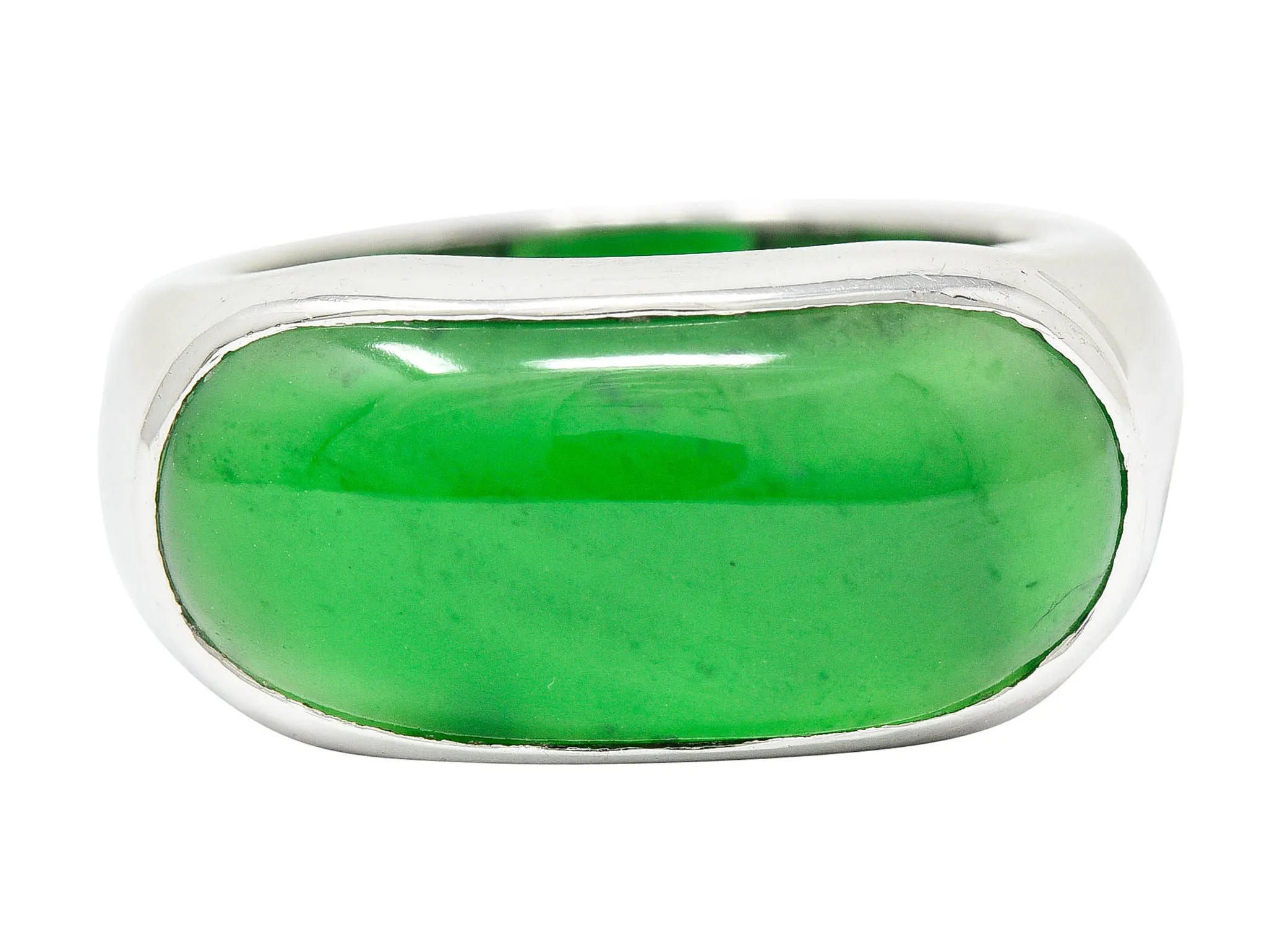 Vintage Jadeite Jade Platinum Unisex Band Ring GIA