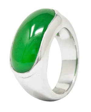 Vintage Jadeite Jade Platinum Unisex Band Ring GIA