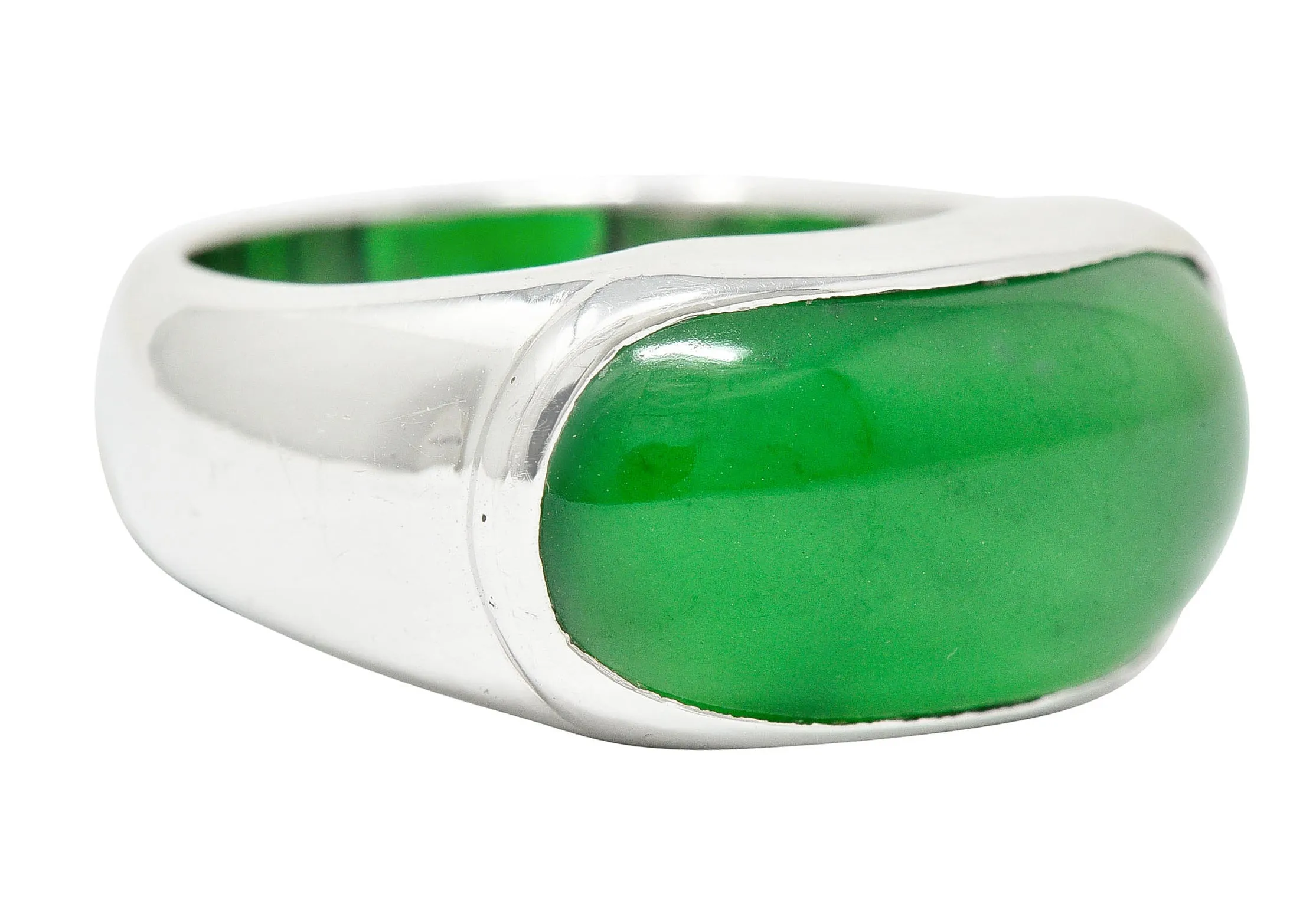 Vintage Jadeite Jade Platinum Unisex Band Ring GIA