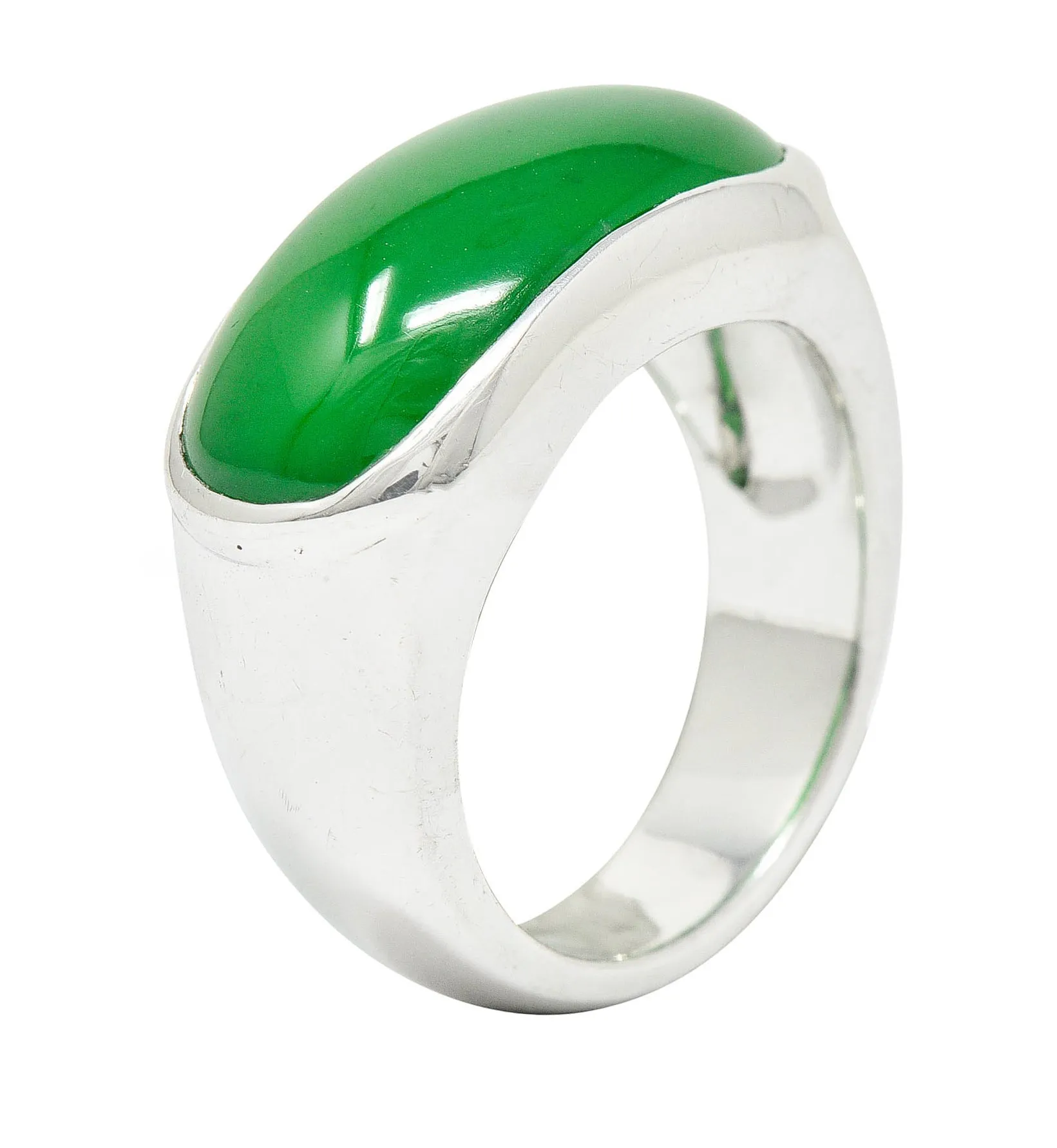 Vintage Jadeite Jade Platinum Unisex Band Ring GIA