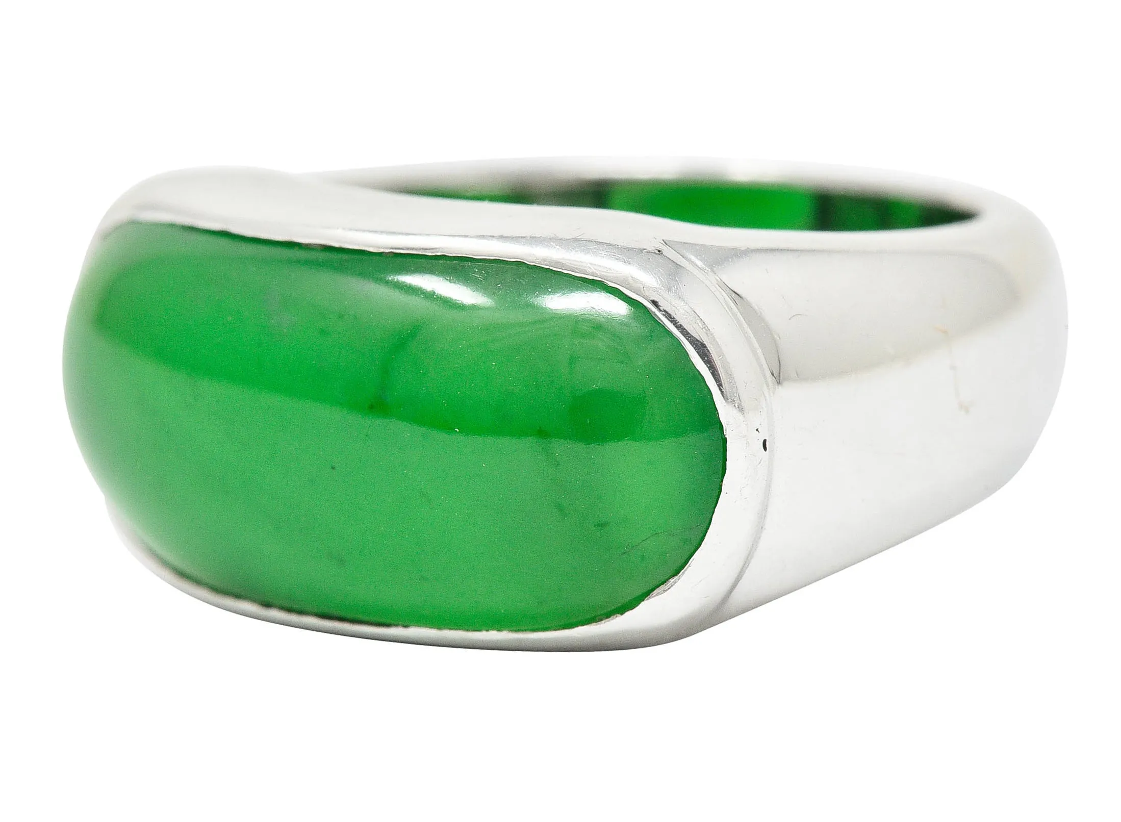 Vintage Jadeite Jade Platinum Unisex Band Ring GIA