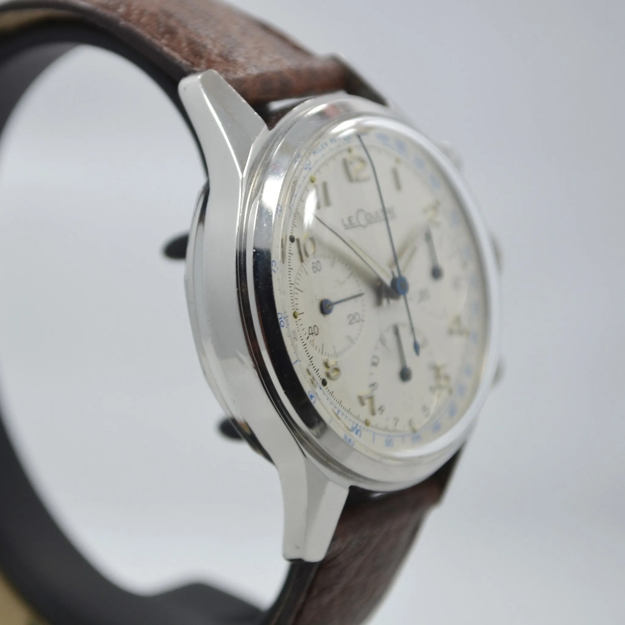 Vintage LeCoultre Stainless Steel Chronograph Valjoux 72 Wristwatch 1960's