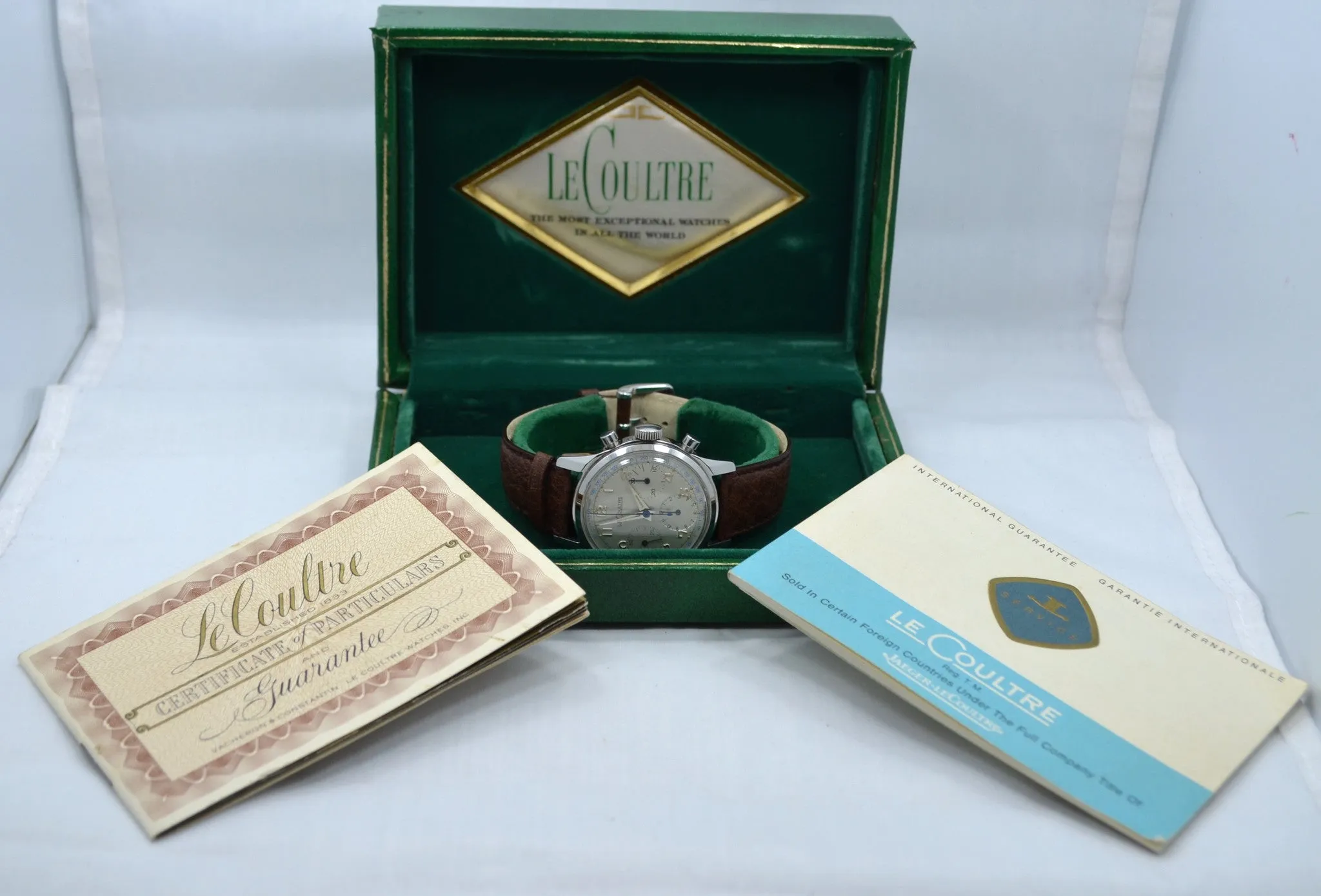 Vintage LeCoultre Stainless Steel Chronograph Valjoux 72 Wristwatch 1960's