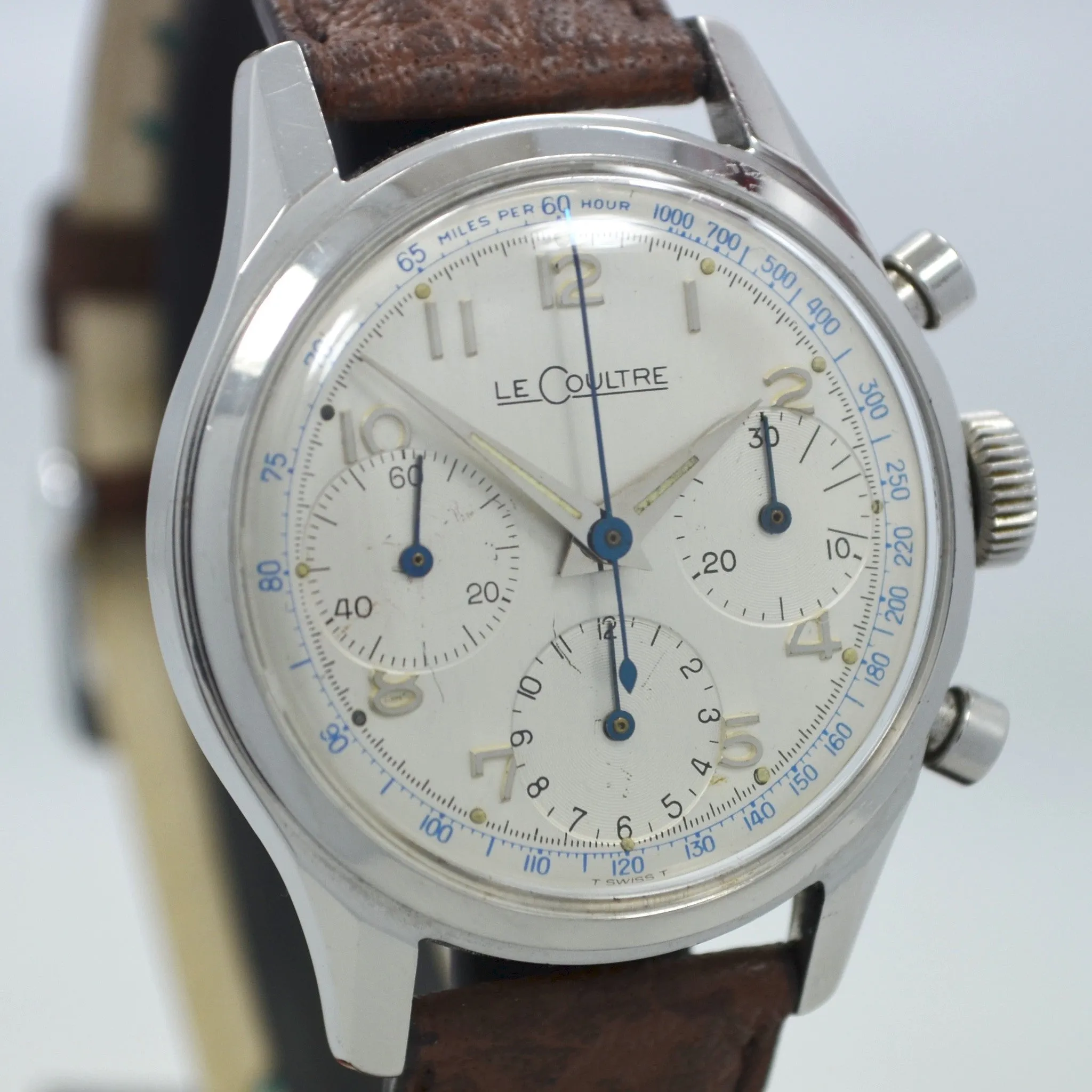 Vintage LeCoultre Stainless Steel Chronograph Valjoux 72 Wristwatch 1960's