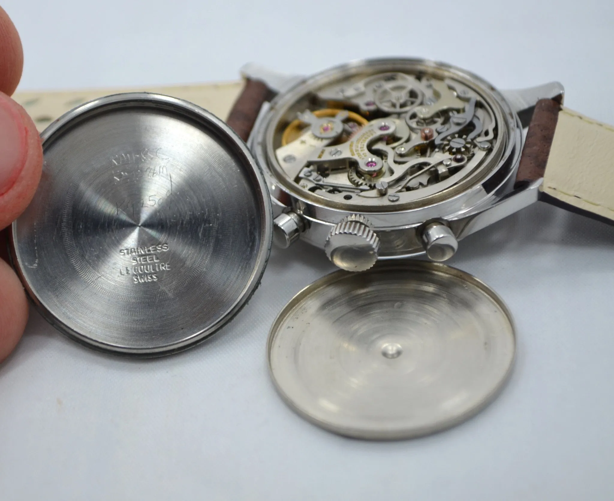Vintage LeCoultre Stainless Steel Chronograph Valjoux 72 Wristwatch 1960's