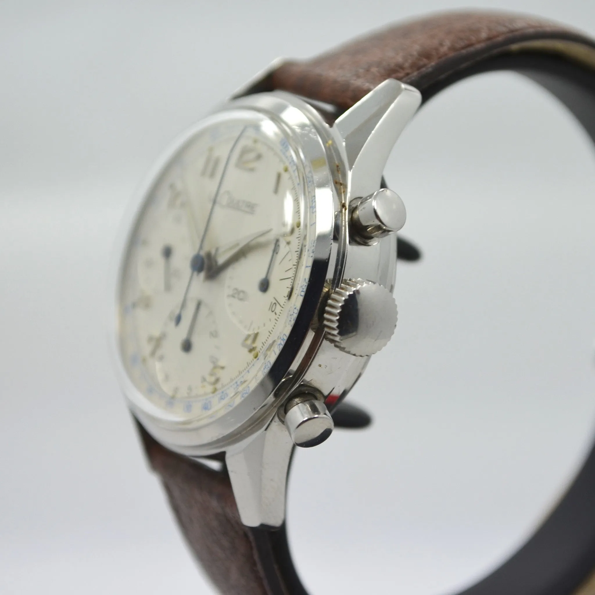 Vintage LeCoultre Stainless Steel Chronograph Valjoux 72 Wristwatch 1960's