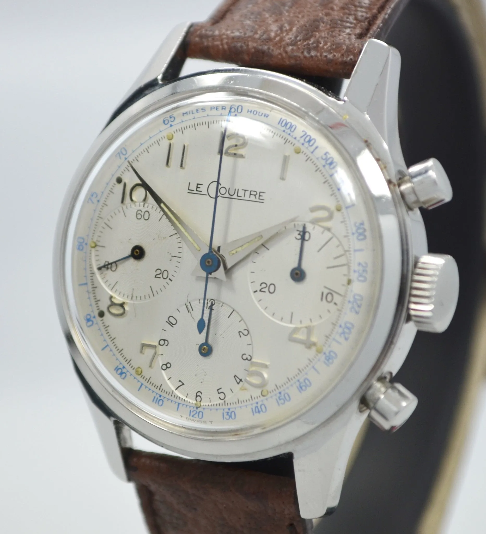 Vintage LeCoultre Stainless Steel Chronograph Valjoux 72 Wristwatch 1960's