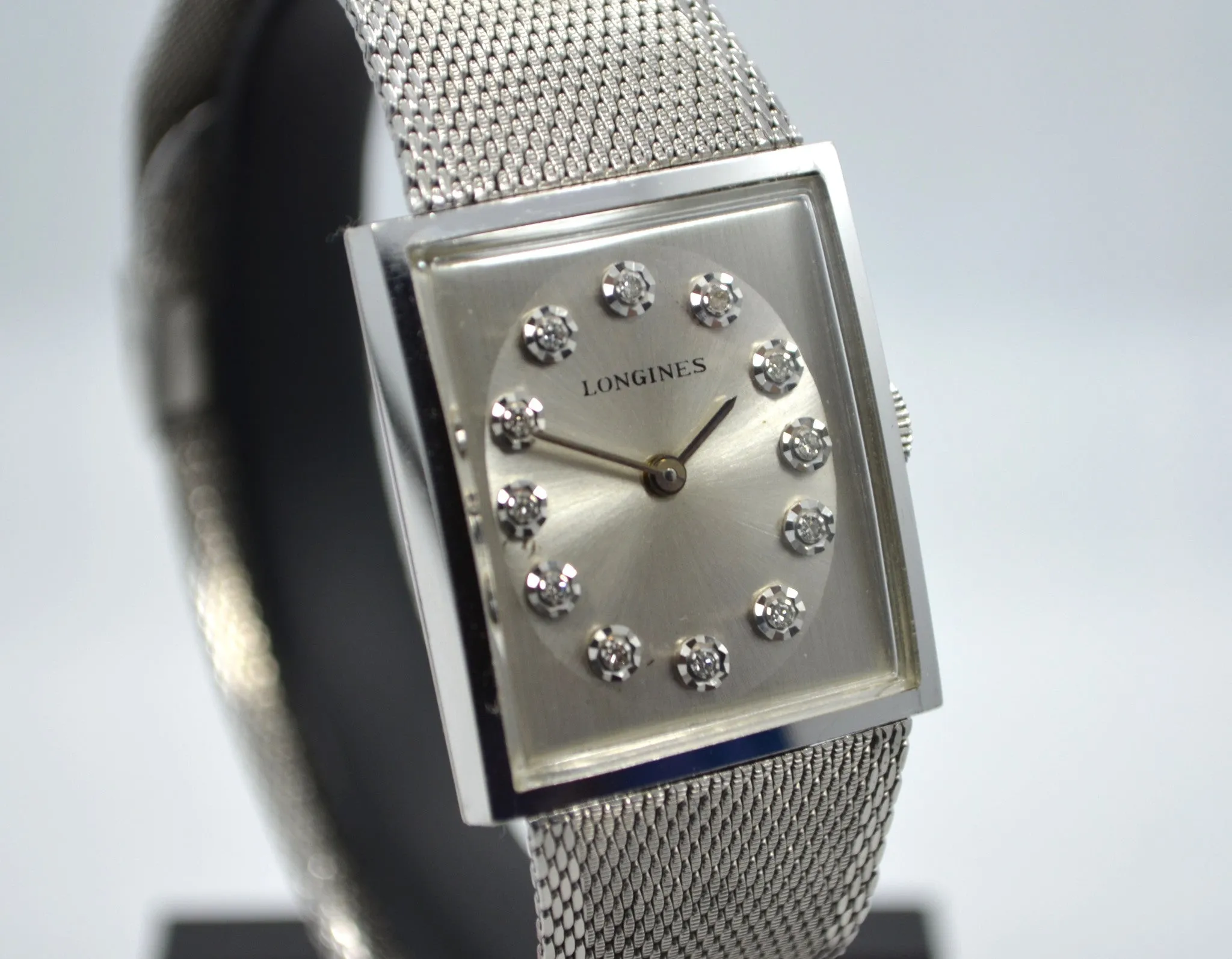 Vintage Longines 14K White Gold Diamond Stainless Steel Cal. L 847.4 Wristwatch
