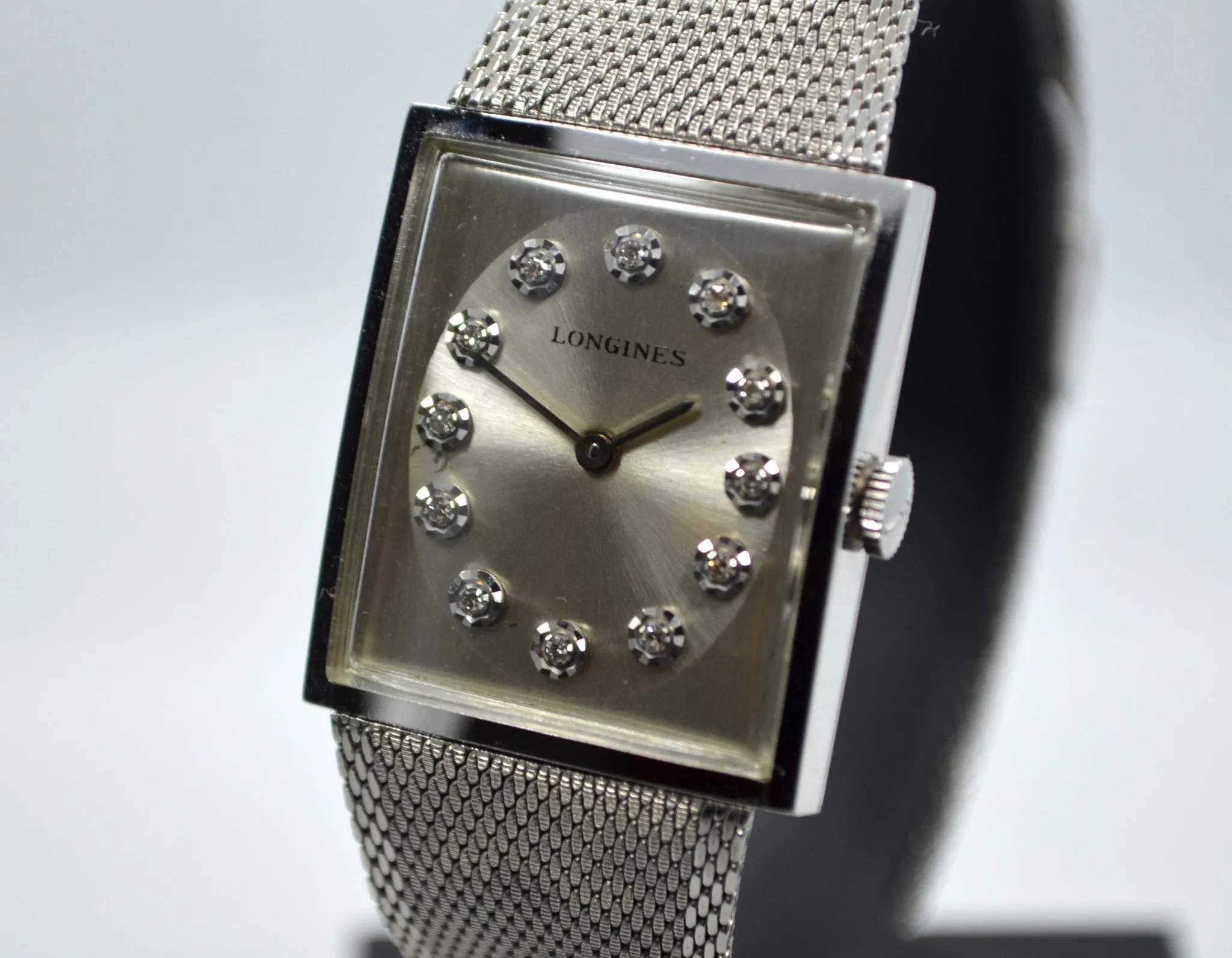 Vintage Longines 14K White Gold Diamond Stainless Steel Cal. L 847.4 Wristwatch