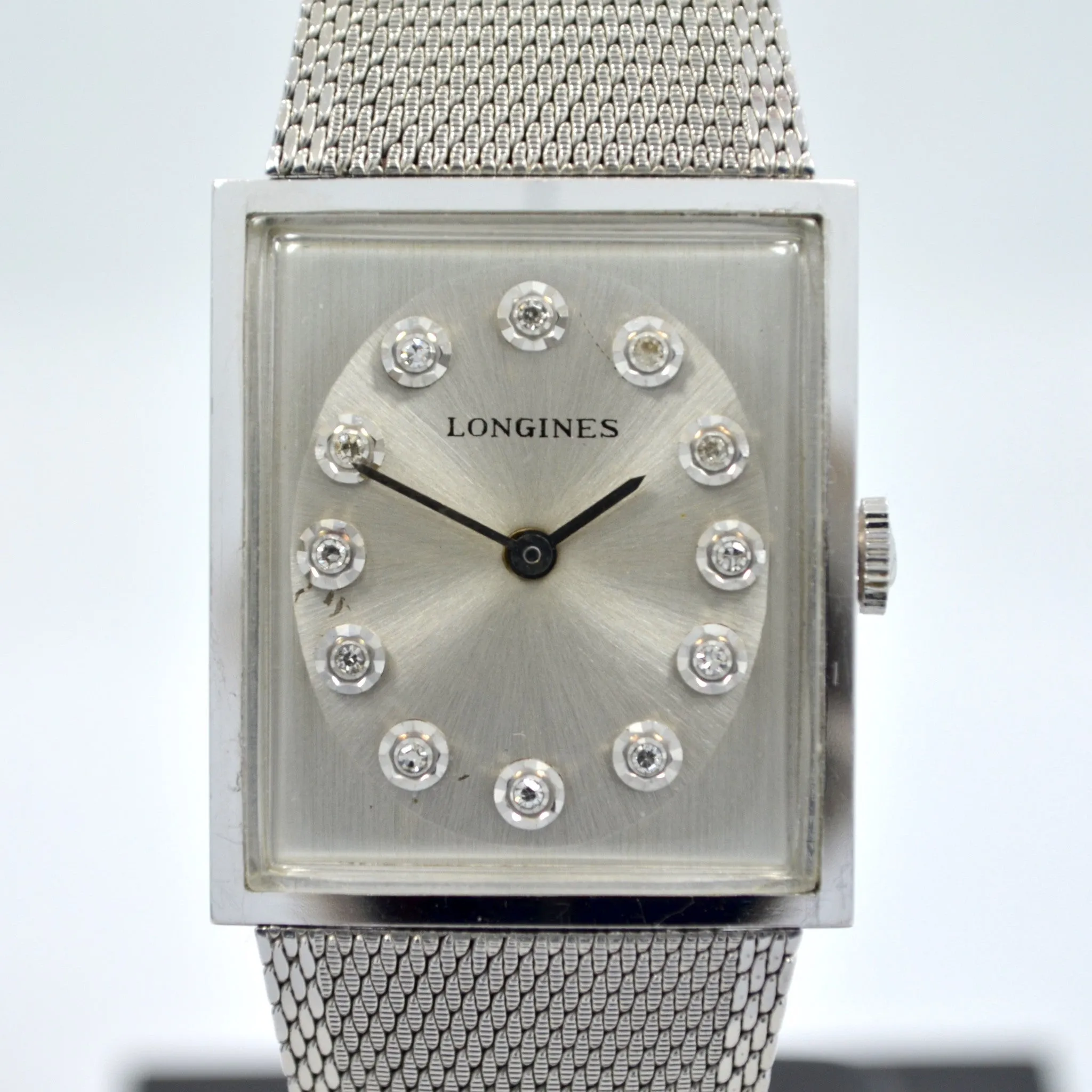 Vintage Longines 14K White Gold Diamond Stainless Steel Cal. L 847.4 Wristwatch