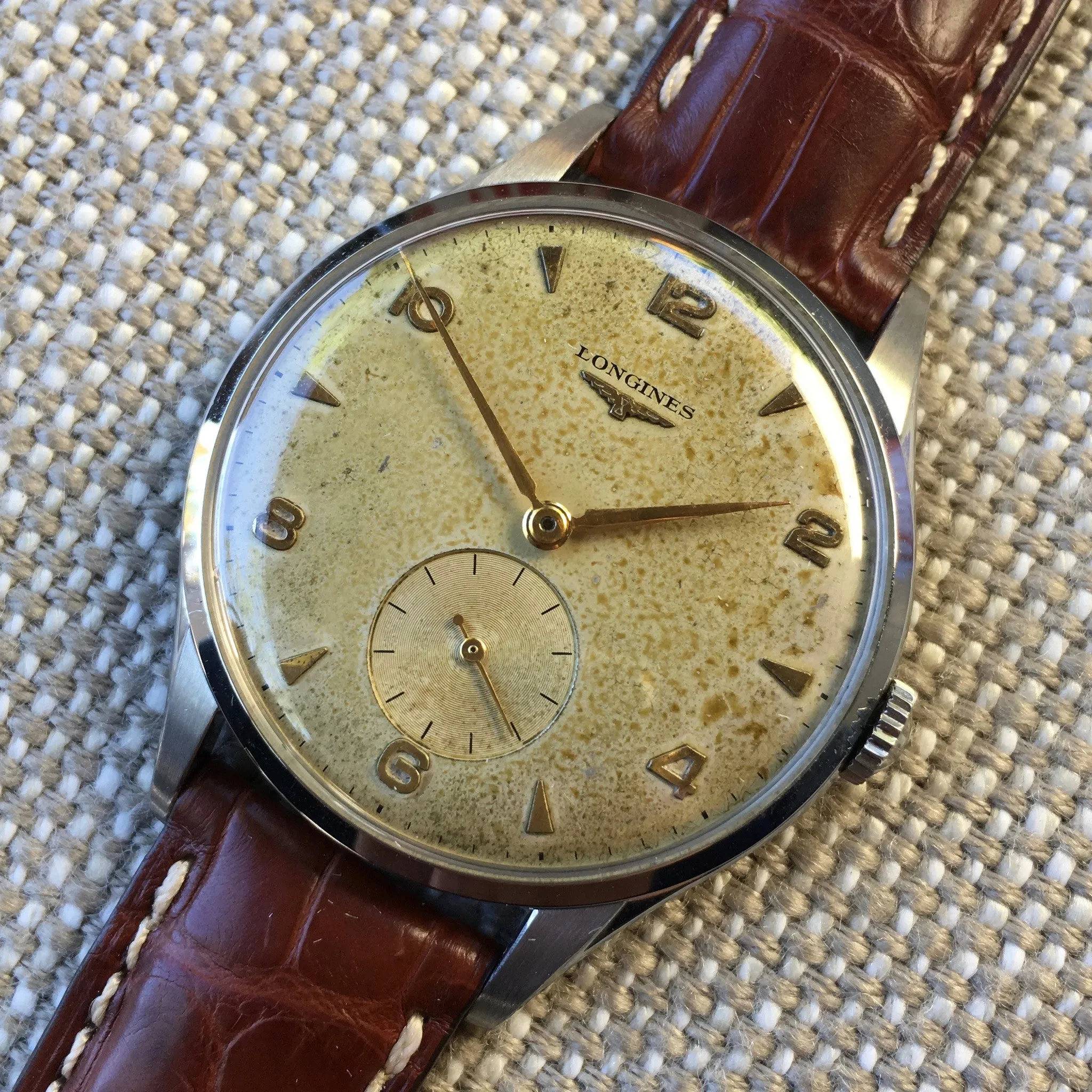 Vintage Longines 6333-3 Oversized 37mm Steel Cal. 12.68z Wristwatch 1950's