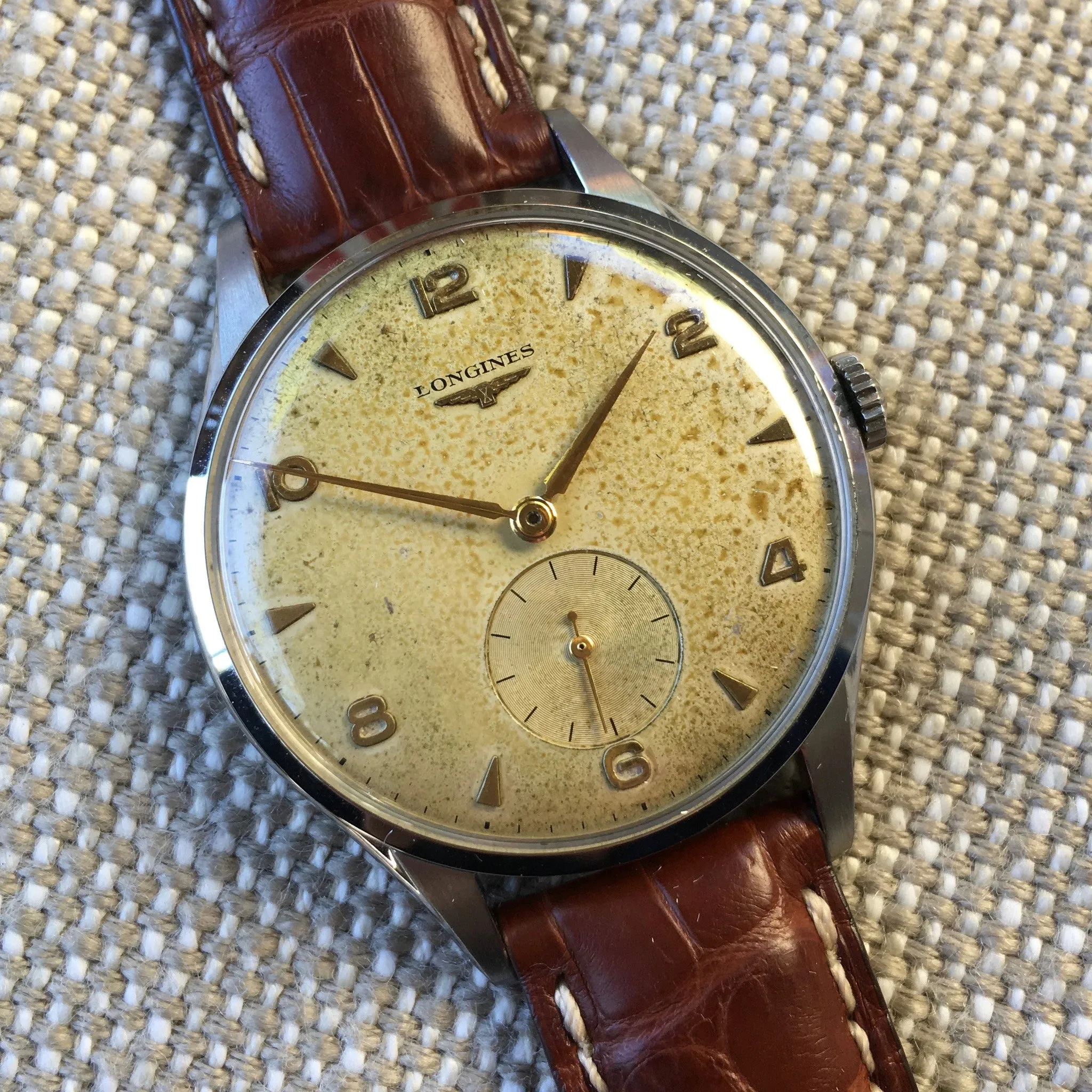 Vintage Longines 6333-3 Oversized 37mm Steel Cal. 12.68z Wristwatch 1950's