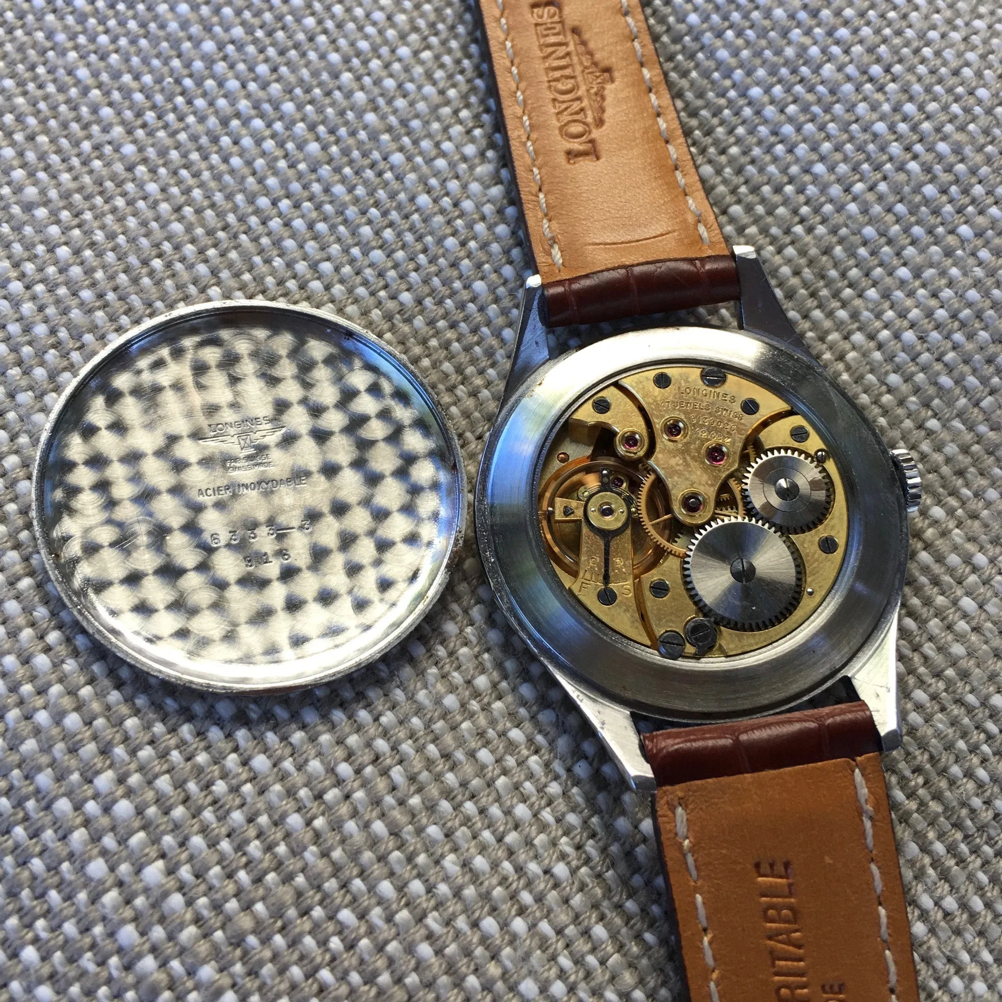 Vintage Longines 6333-3 Oversized 37mm Steel Cal. 12.68z Wristwatch 1950's