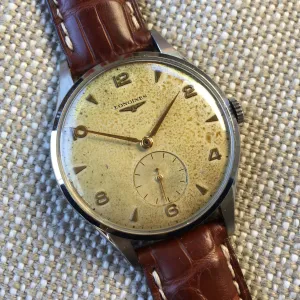 Vintage Longines 6333-3 Oversized 37mm Steel Cal. 12.68z Wristwatch 1950's