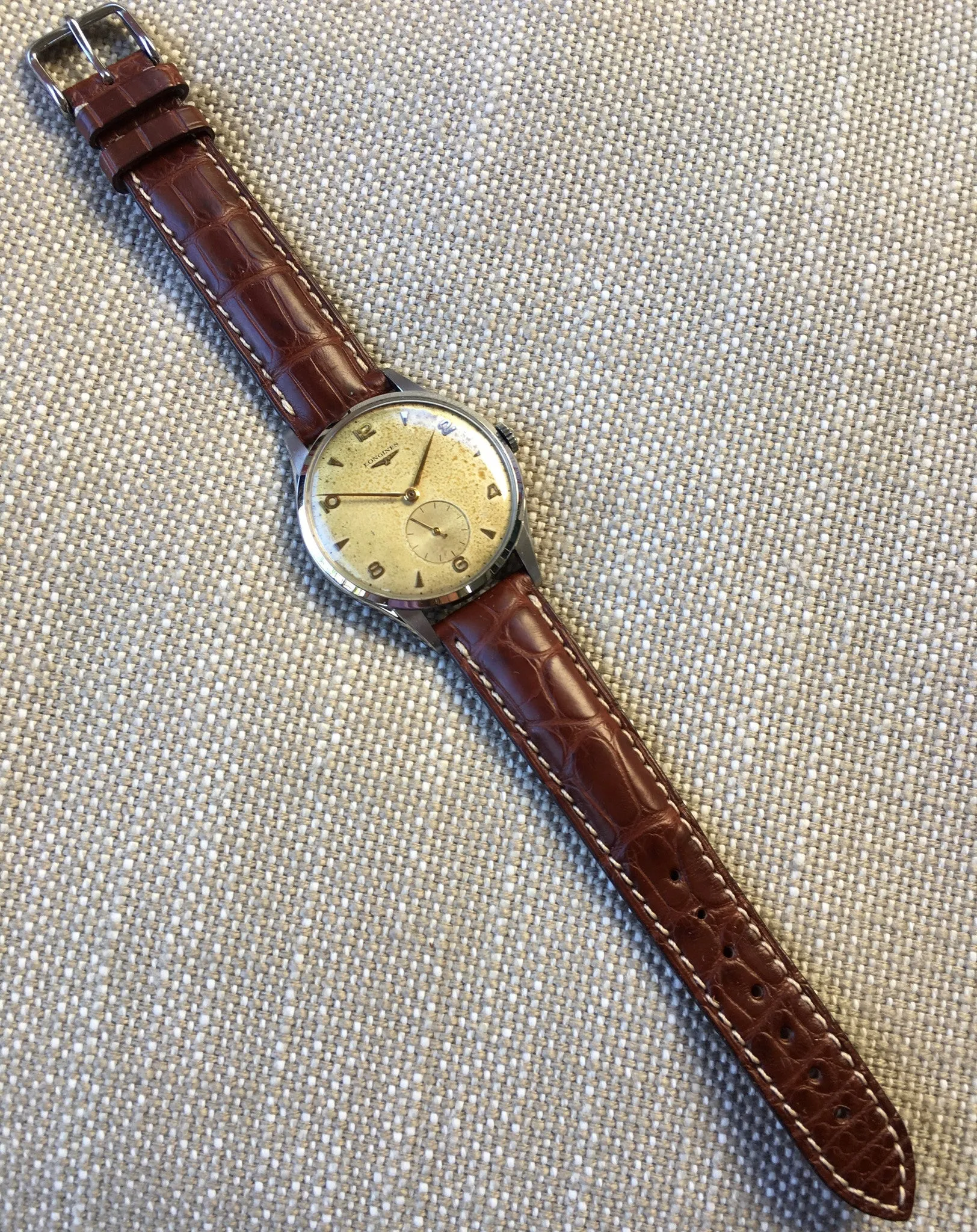 Vintage Longines 6333-3 Oversized 37mm Steel Cal. 12.68z Wristwatch 1950's