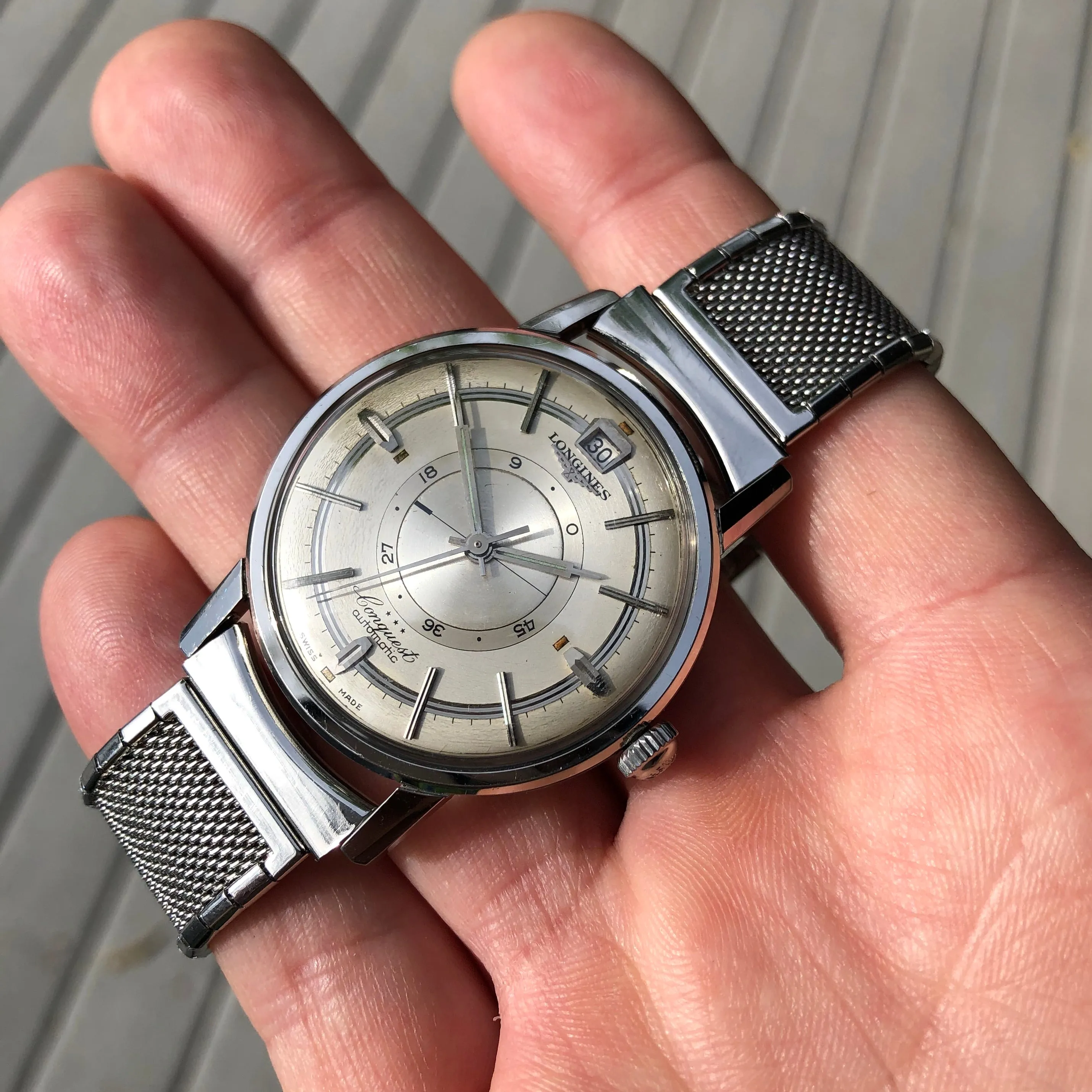 Vintage Longines Conquest Power Reserve 9031 Automatic Cal. 294 Steel Wristwatch Box Papers