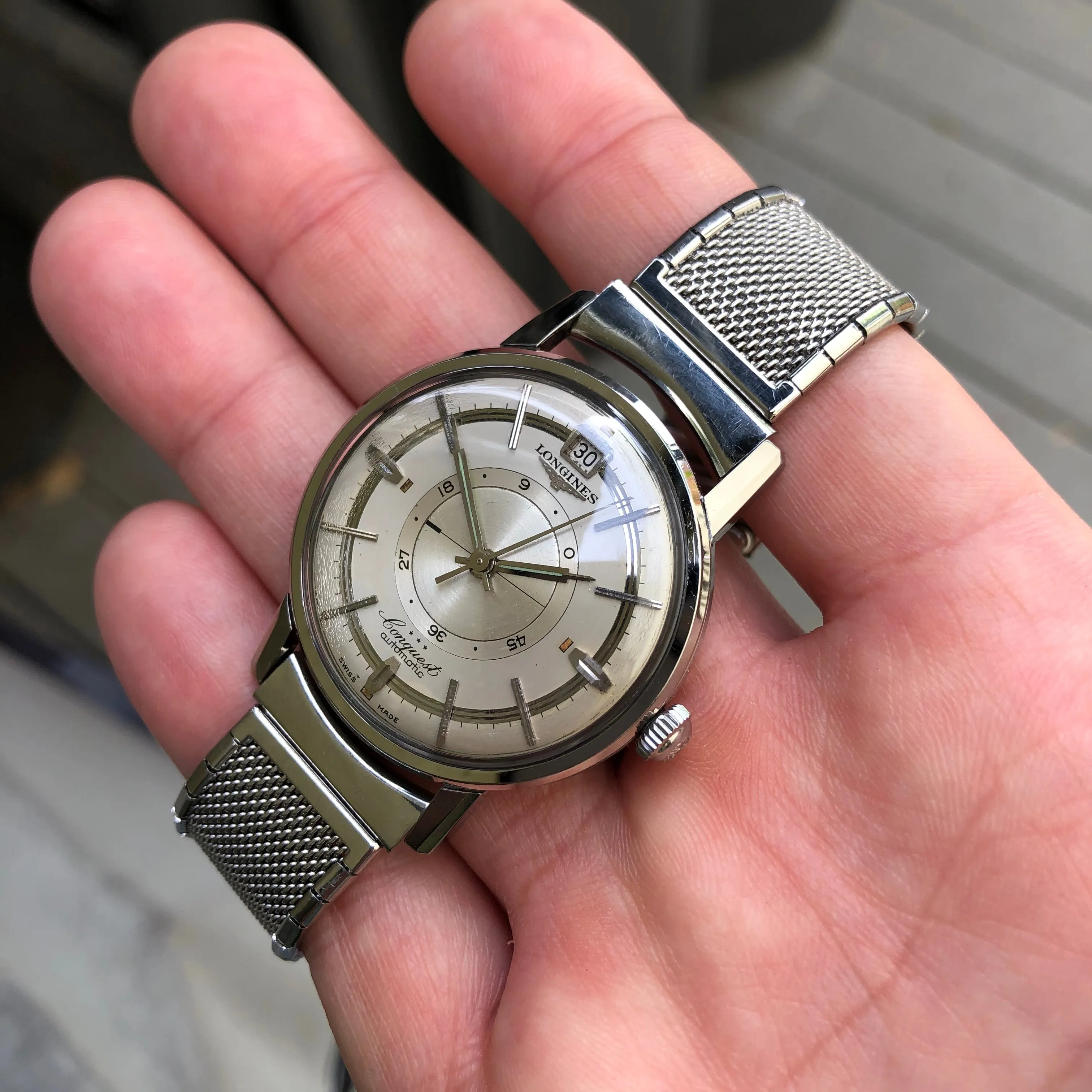 Vintage Longines Conquest Power Reserve 9031 Automatic Cal. 294 Steel Wristwatch Box Papers