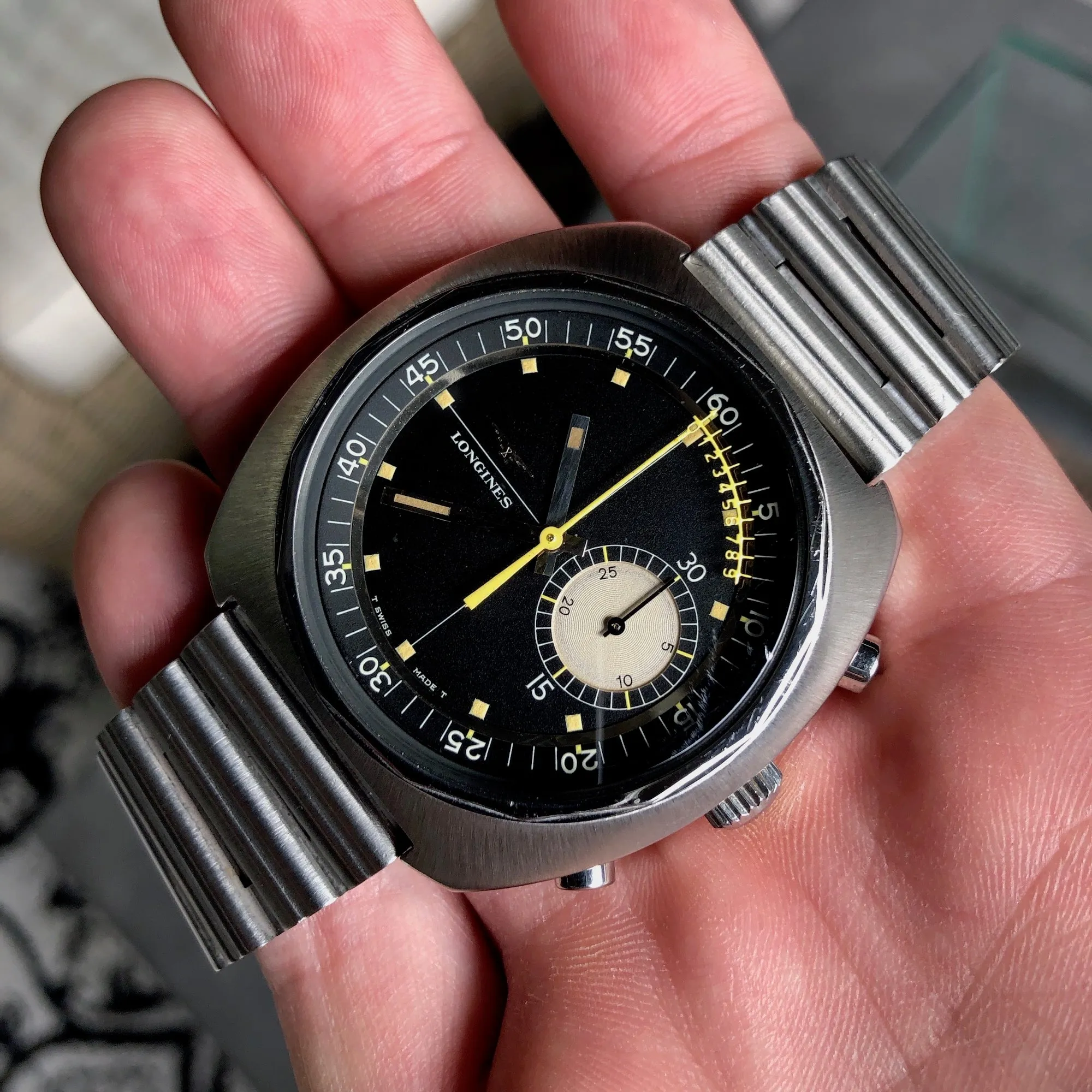 Vintage Longines Nonius 8225 Steel Chronograph 30CH Manual Wind Wristwatch Circa 1968