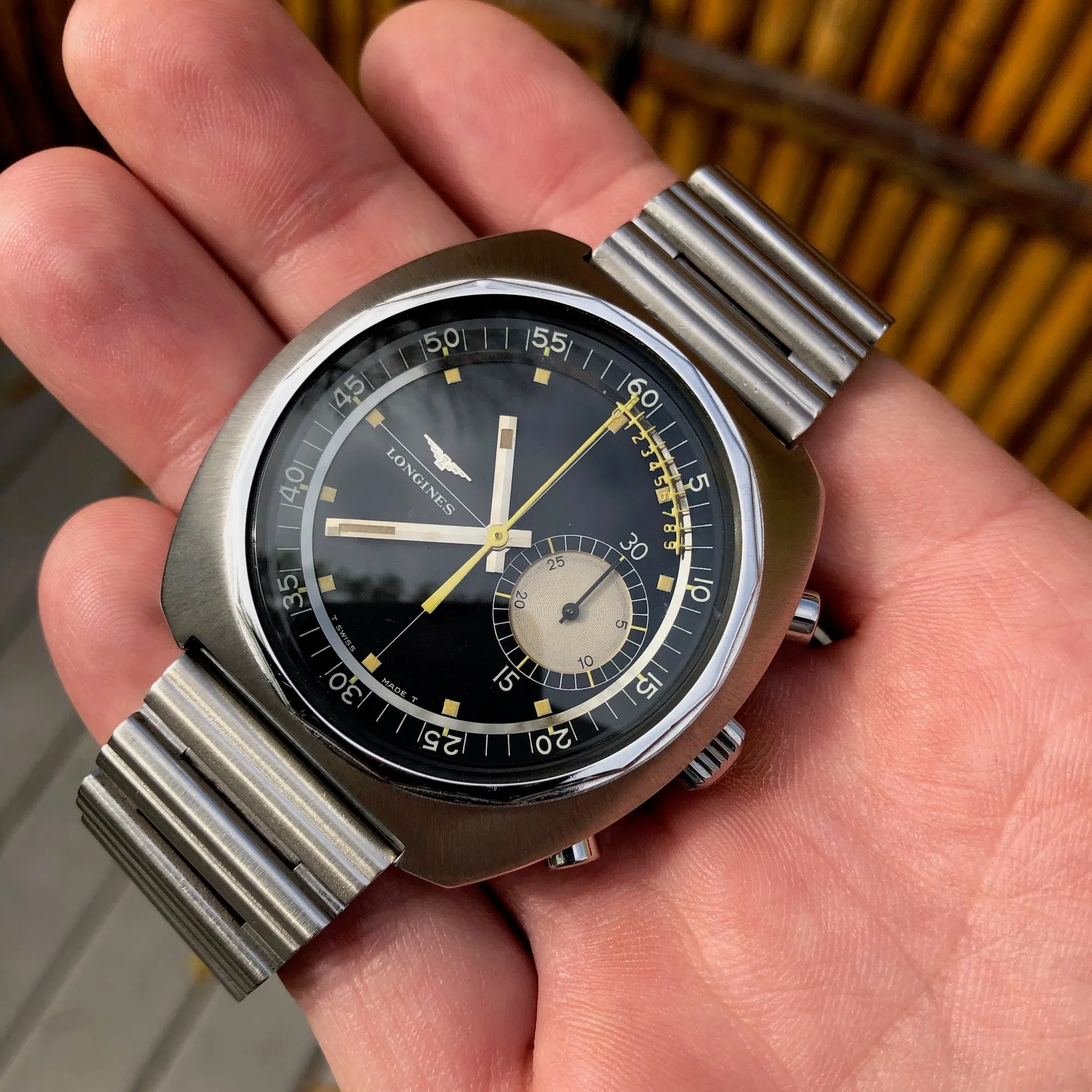Vintage Longines Nonius 8225 Steel Chronograph 30CH Manual Wind Wristwatch Circa 1968
