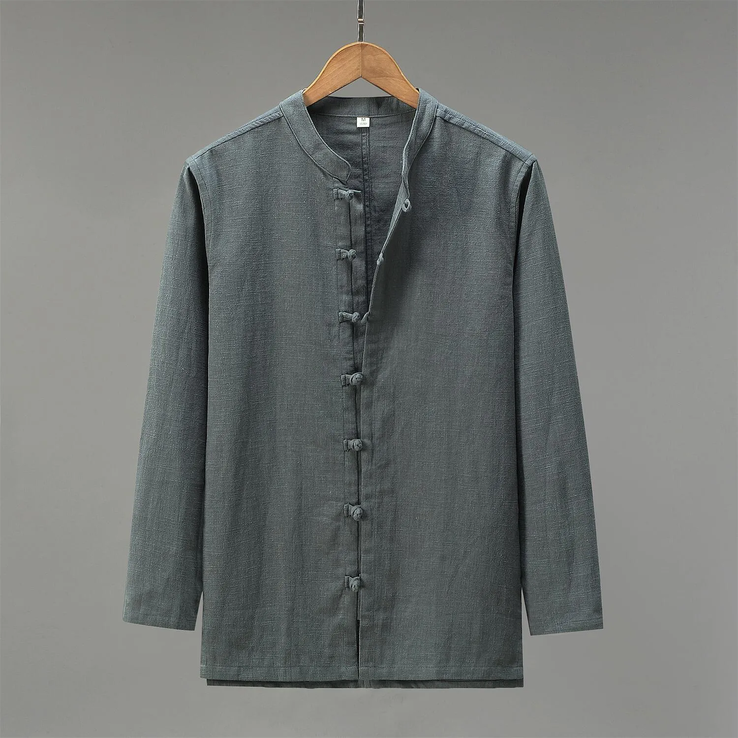 Vintage Loose Fit Linen Shirt - Stand Collar