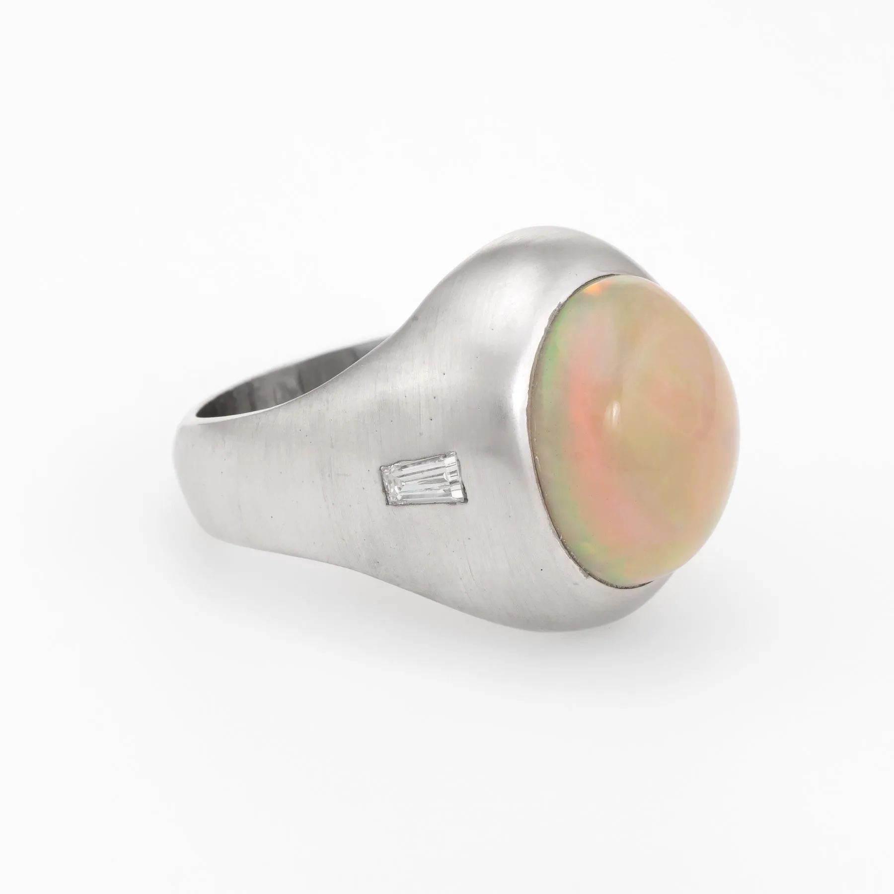Vintage Mens Natural Opal Diamond Ring 14k White Gold Sz 9 Estate Fine Jewelry