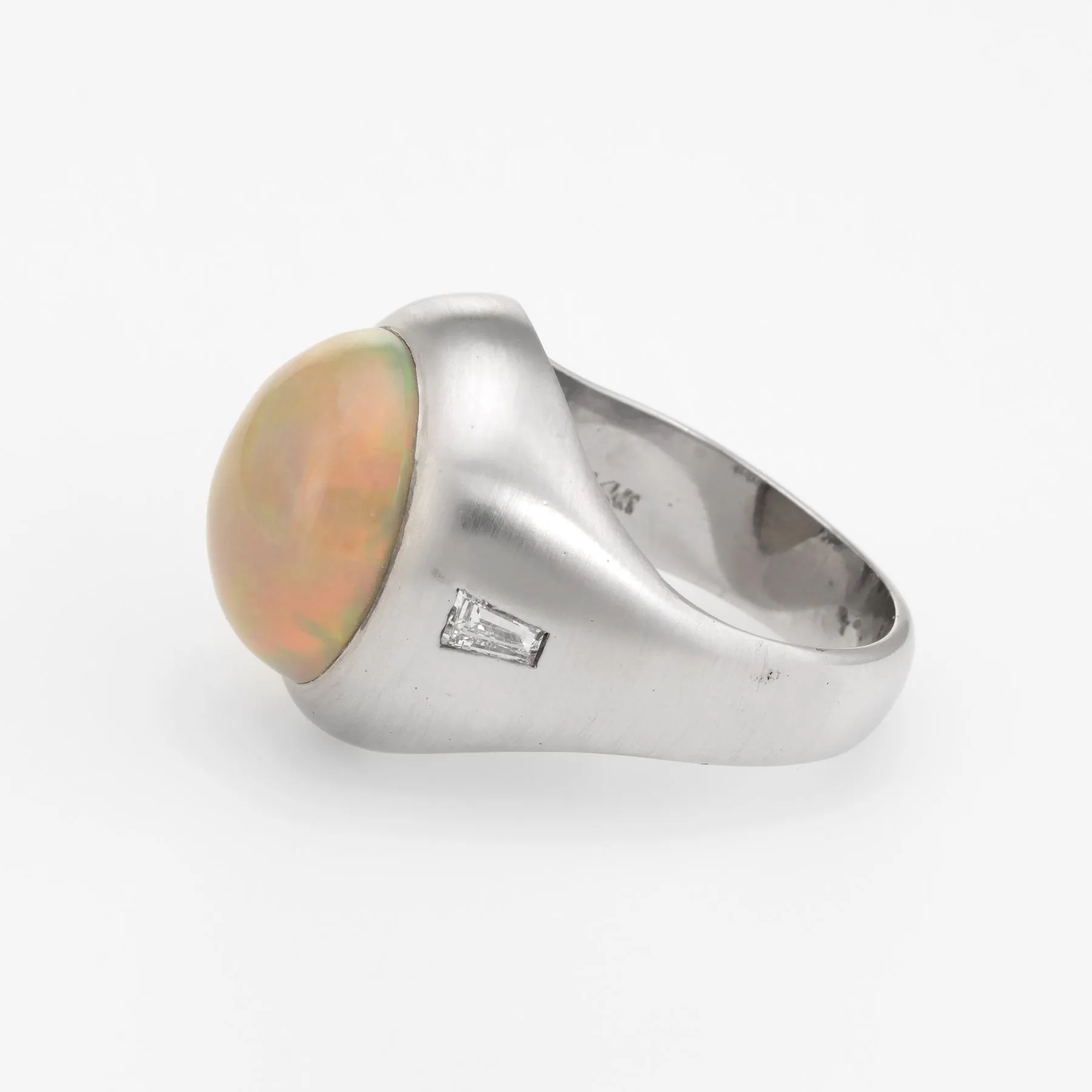 Vintage Mens Natural Opal Diamond Ring 14k White Gold Sz 9 Estate Fine Jewelry