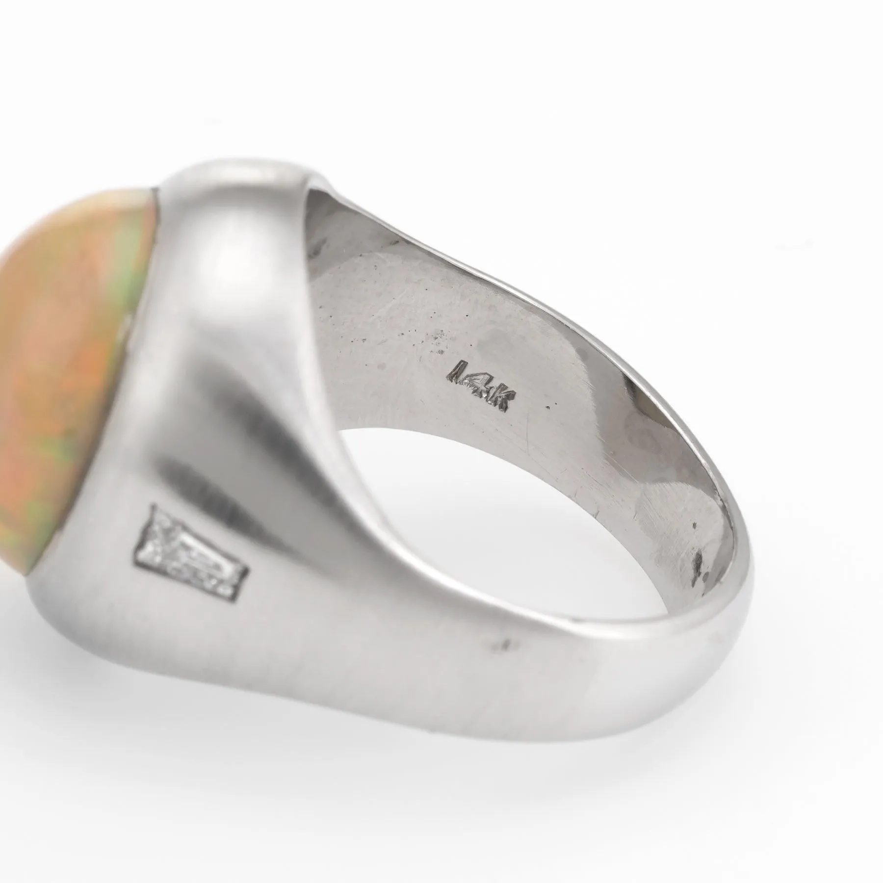 Vintage Mens Natural Opal Diamond Ring 14k White Gold Sz 9 Estate Fine Jewelry
