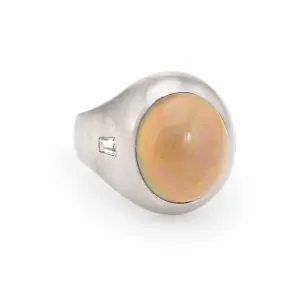 Vintage Mens Natural Opal Diamond Ring 14k White Gold Sz 9 Estate Fine Jewelry