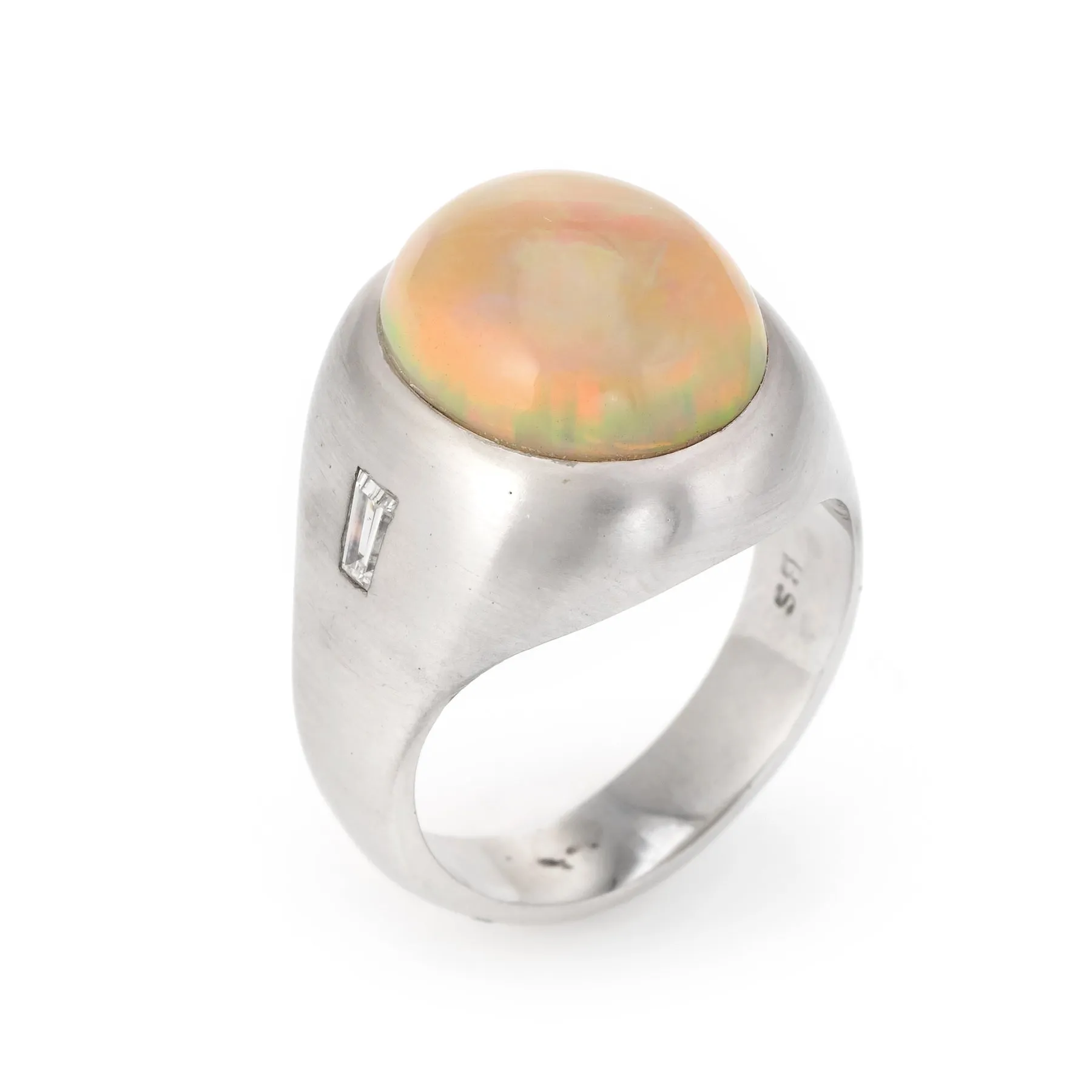 Vintage Mens Natural Opal Diamond Ring 14k White Gold Sz 9 Estate Fine Jewelry