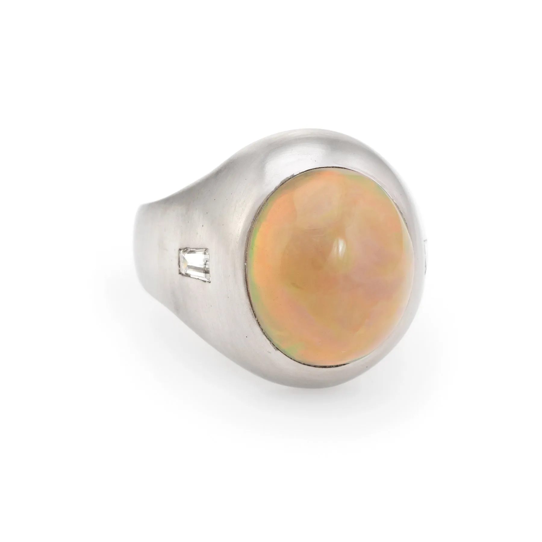 Vintage Mens Natural Opal Diamond Ring 14k White Gold Sz 9 Estate Fine Jewelry