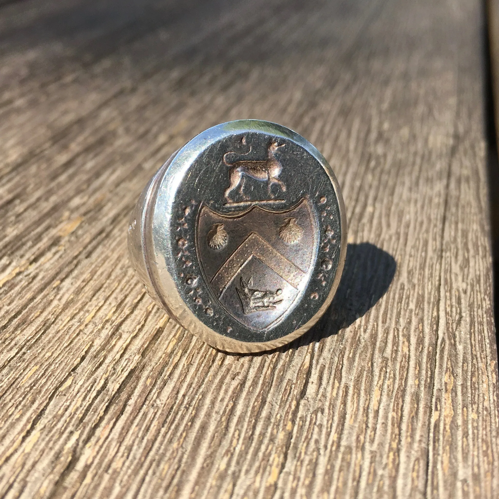 Vintage Mens Sterling Silver Coat of Arms COA Signet Crest Large Ring